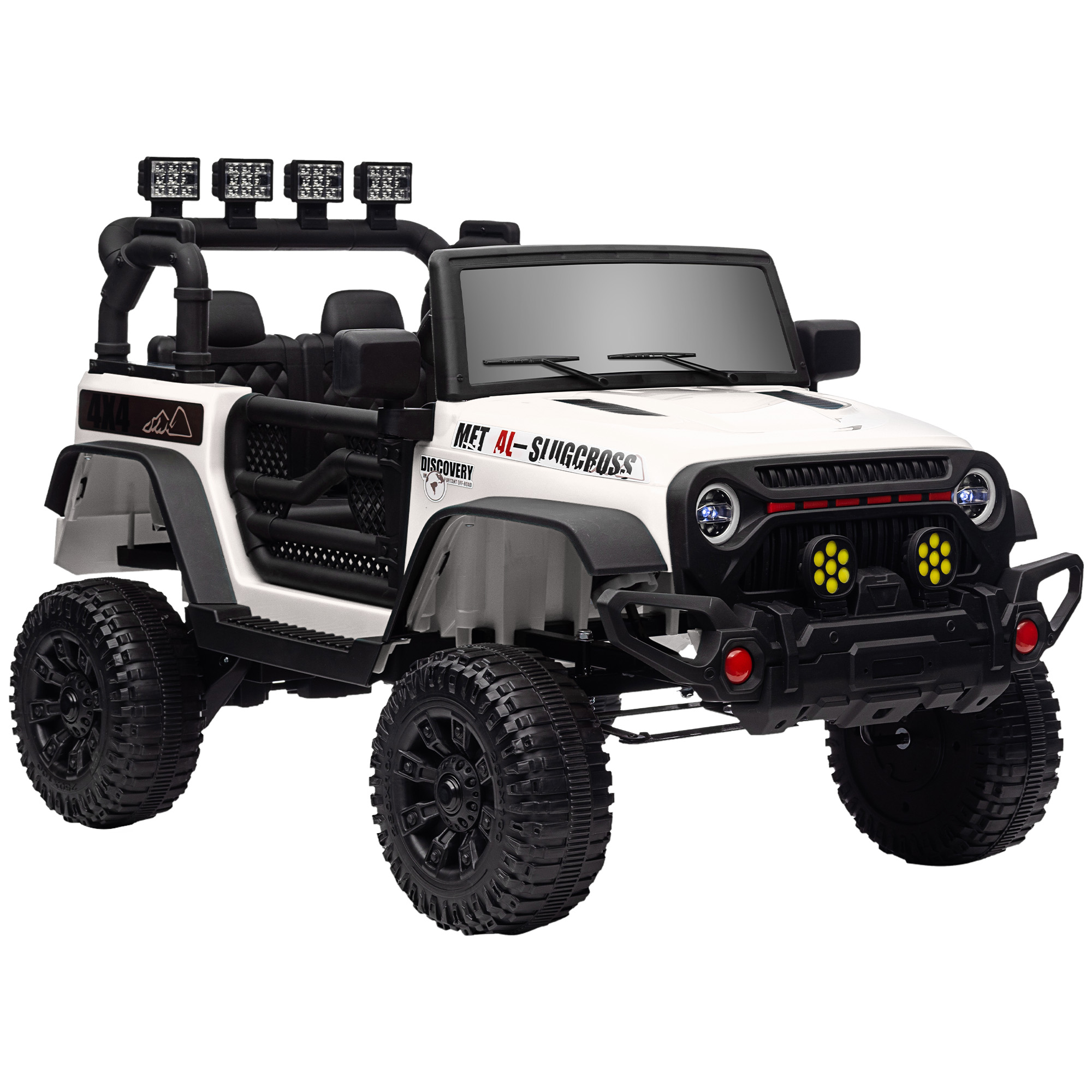 AIYAPLAY Coche Eléctrico para Niños de +3 Años con Batería 12V Mando a Distancia Bluetooth Faros LED Bocina Música Blanco