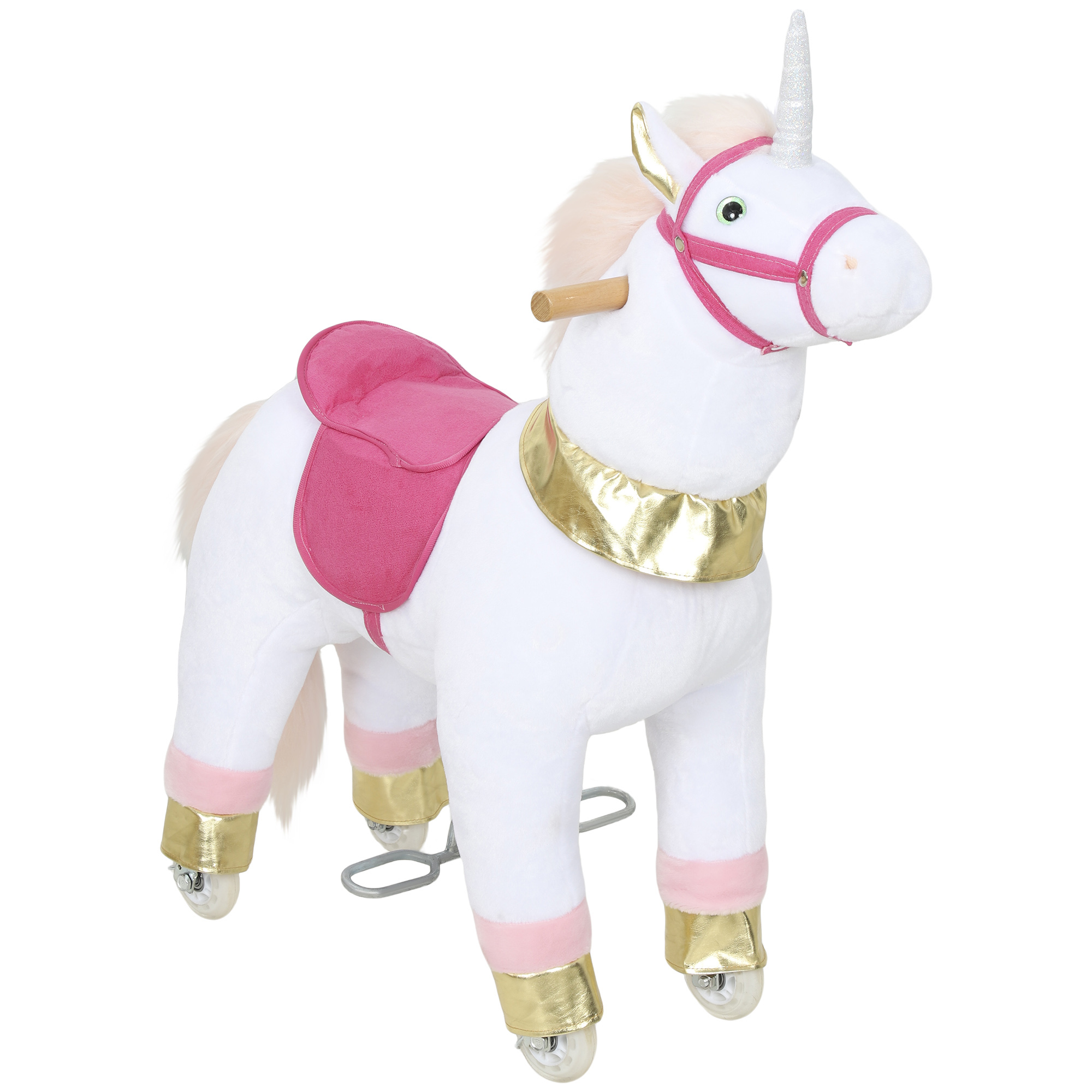 AIYAPLAY Kids Rocking Horse, Plush Walking Horse with Wheels, Ride On Unicorn Toy for Ages 3-5 Years Old, White