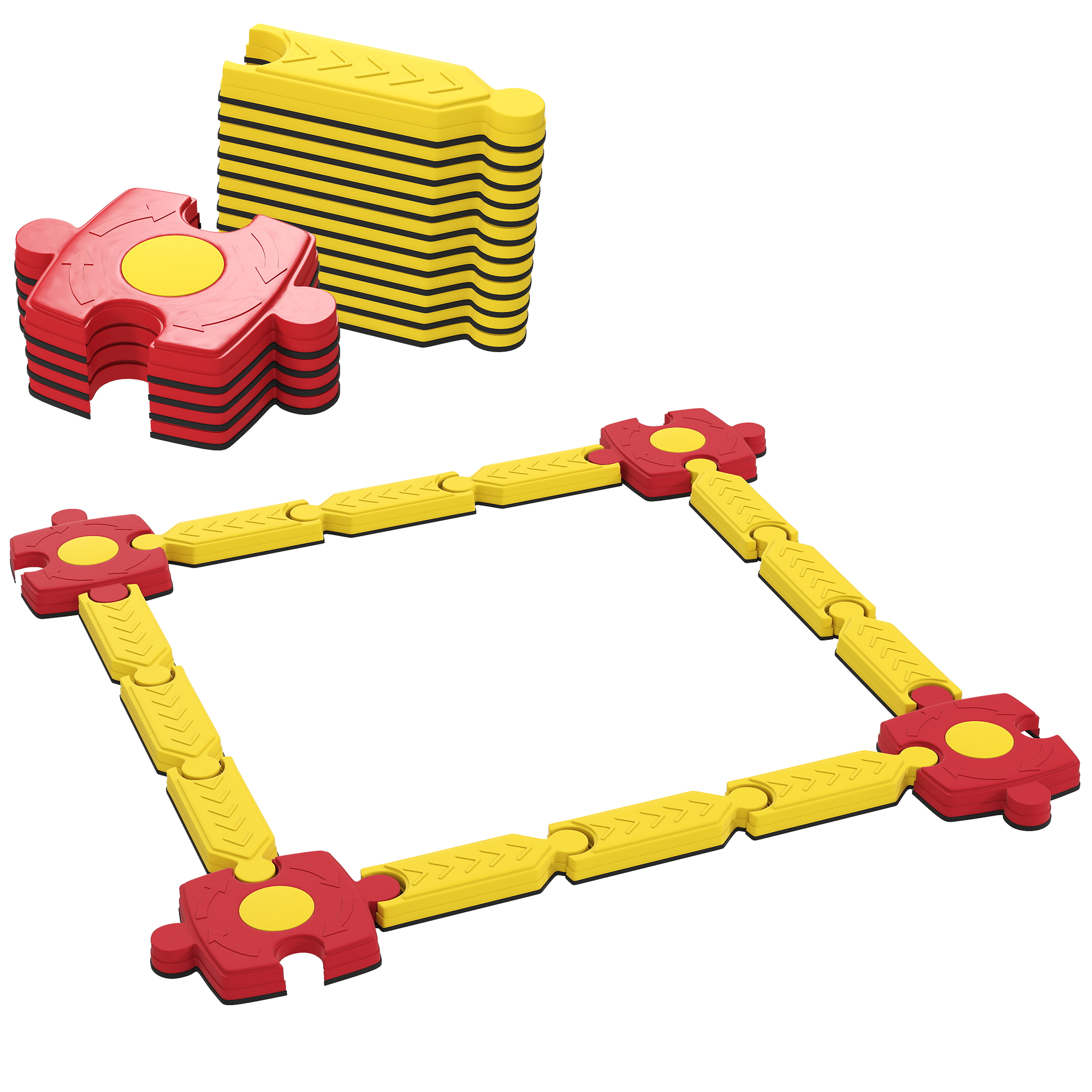 AIYAPLAY Kinder Balansbalk Set 12 Delen Flexibel En Vrij Ontwerpbaar Kunststof Antislip 3-8 Jaar Geel Rood Max 50kg | Aosom.nl