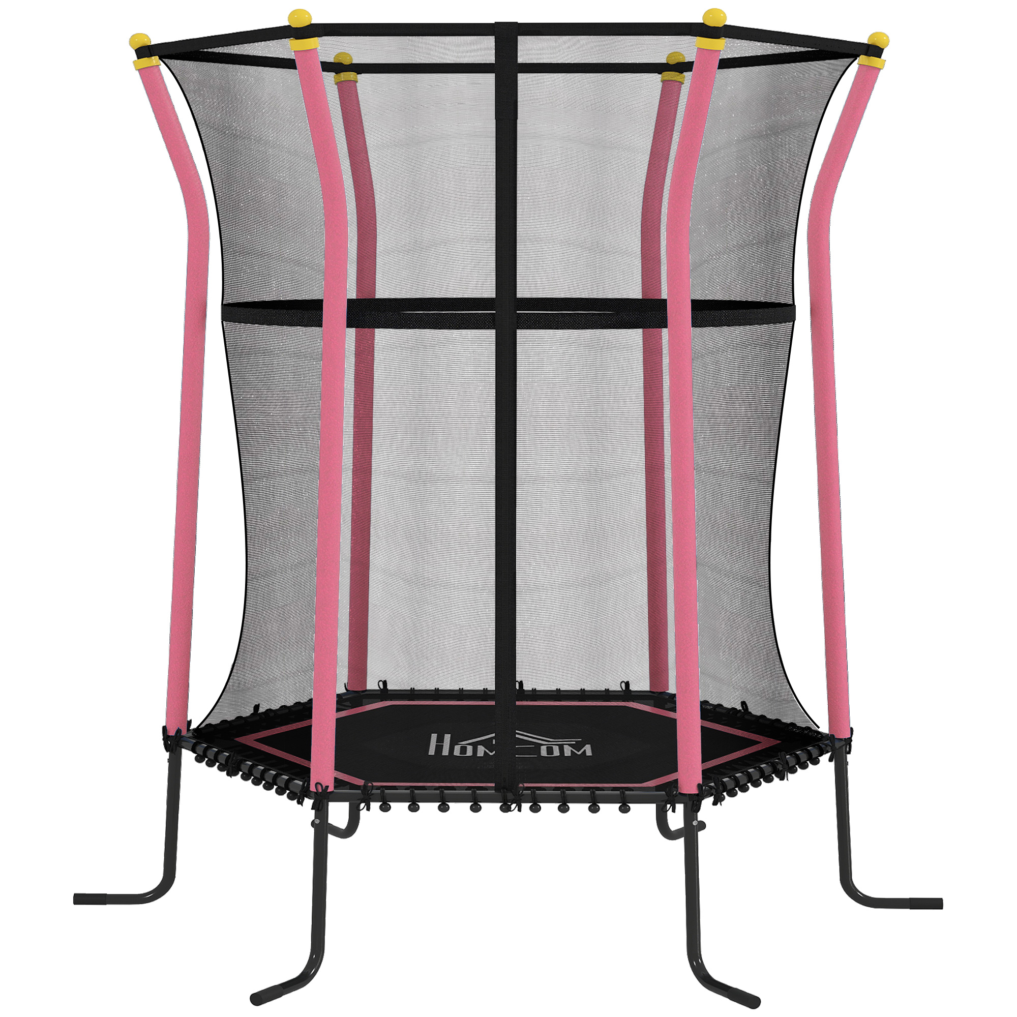HOMCOM Cama Elástica Infantil Trampolín para Niños +3 Años con Red de Seguridad Ø163,5x190 cm Rosa