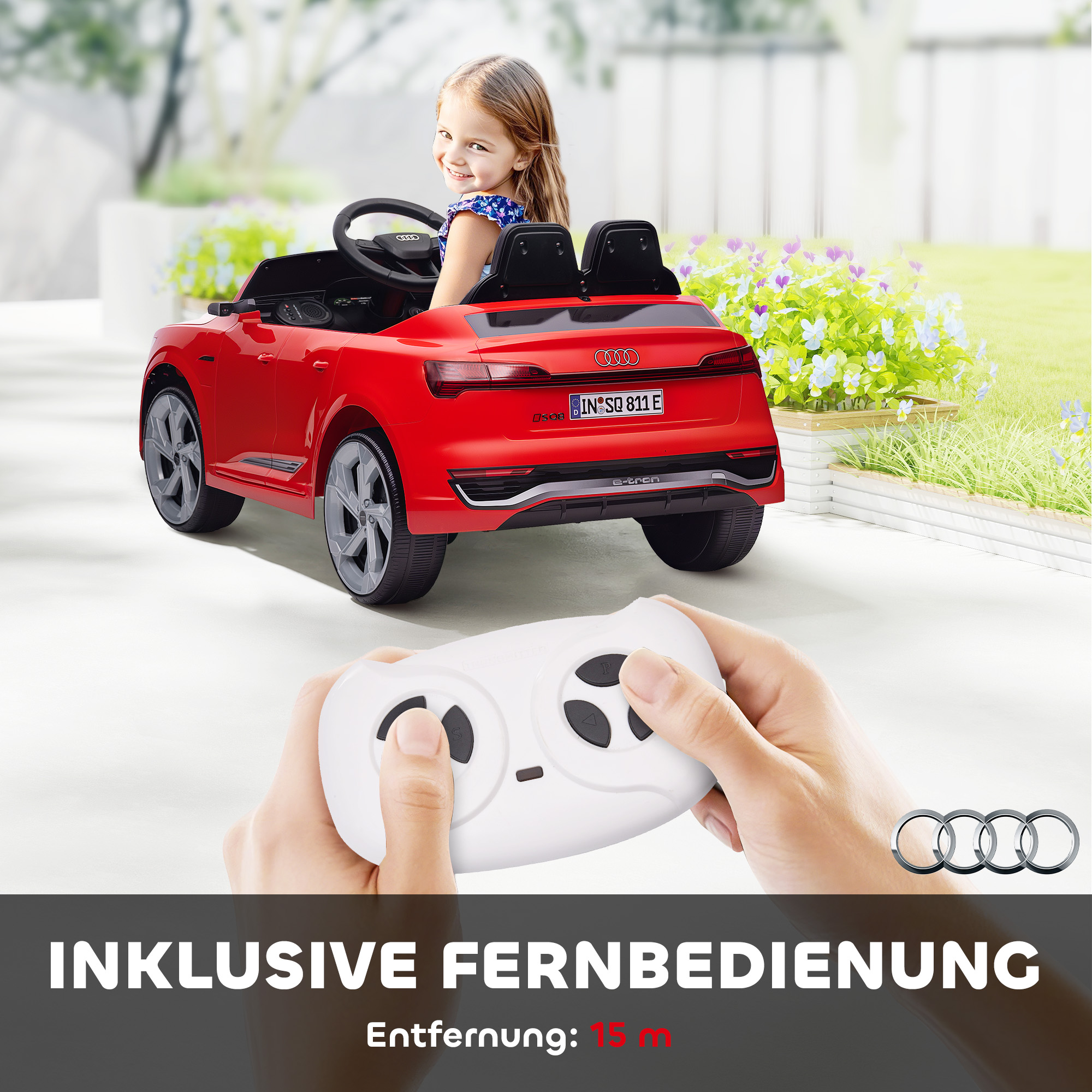 Elektriline lasteauto, 12V Audi Q8, 3-5 km/h, puldiga, esituled, muusika, punane