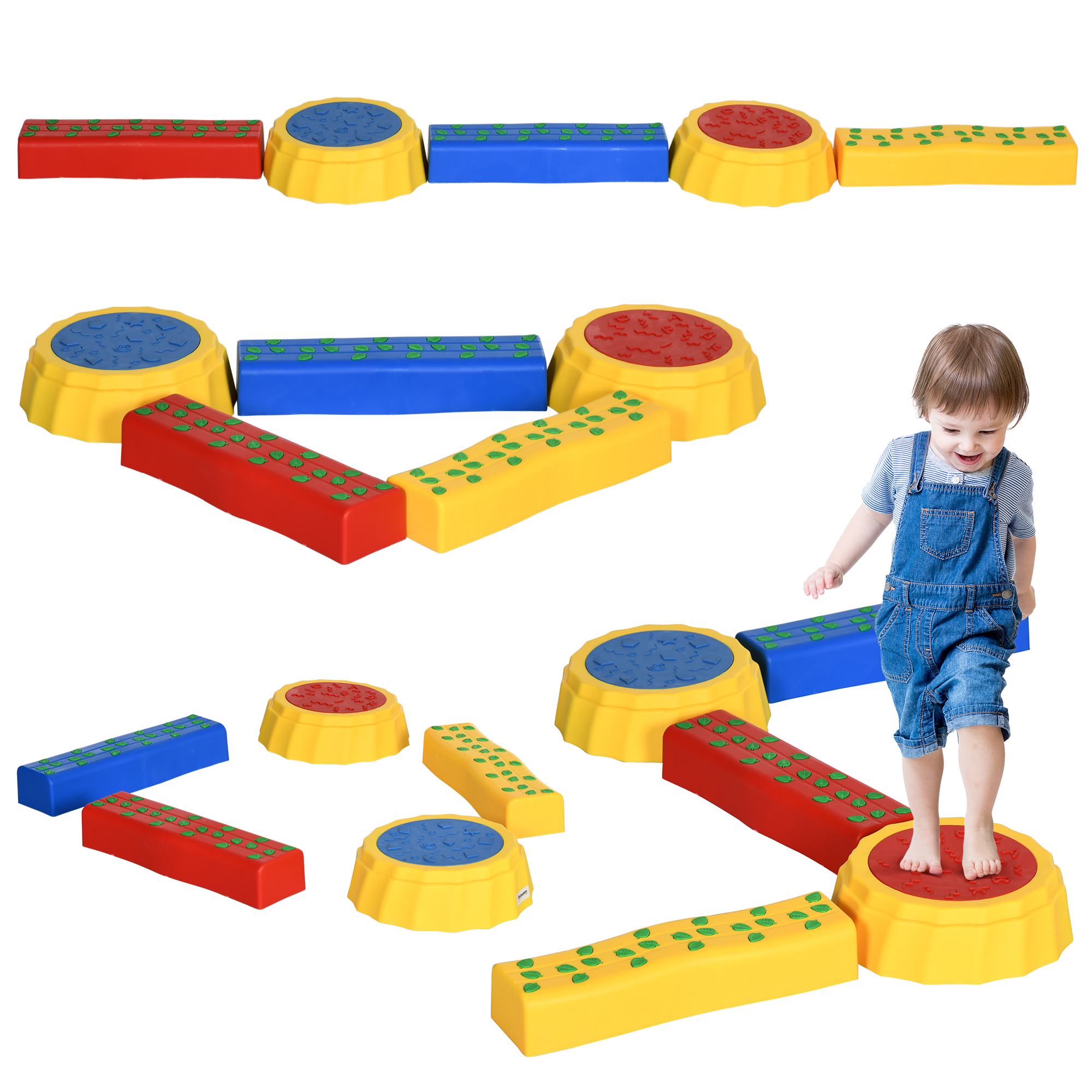 Outsunny Balance Beam for Kids, Non-slip & Stackable Coordination Training Stepping Stones, Blue, for Strength & Coordination Aosom UK