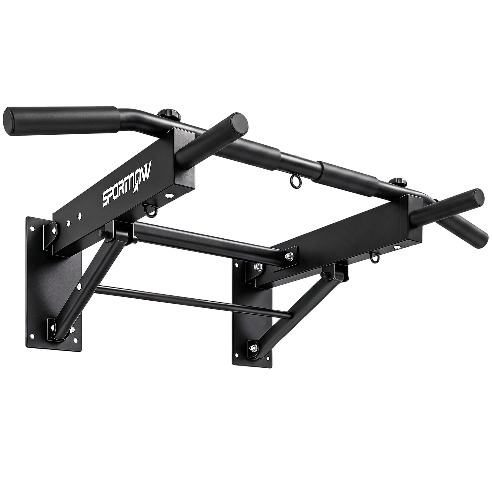 Sportnow Black Pull Up Bar Wall Mounted Chin Up Bar With Folding Design, 3 Hooks For Resistance Bands, Supports Up To 120 Kg,