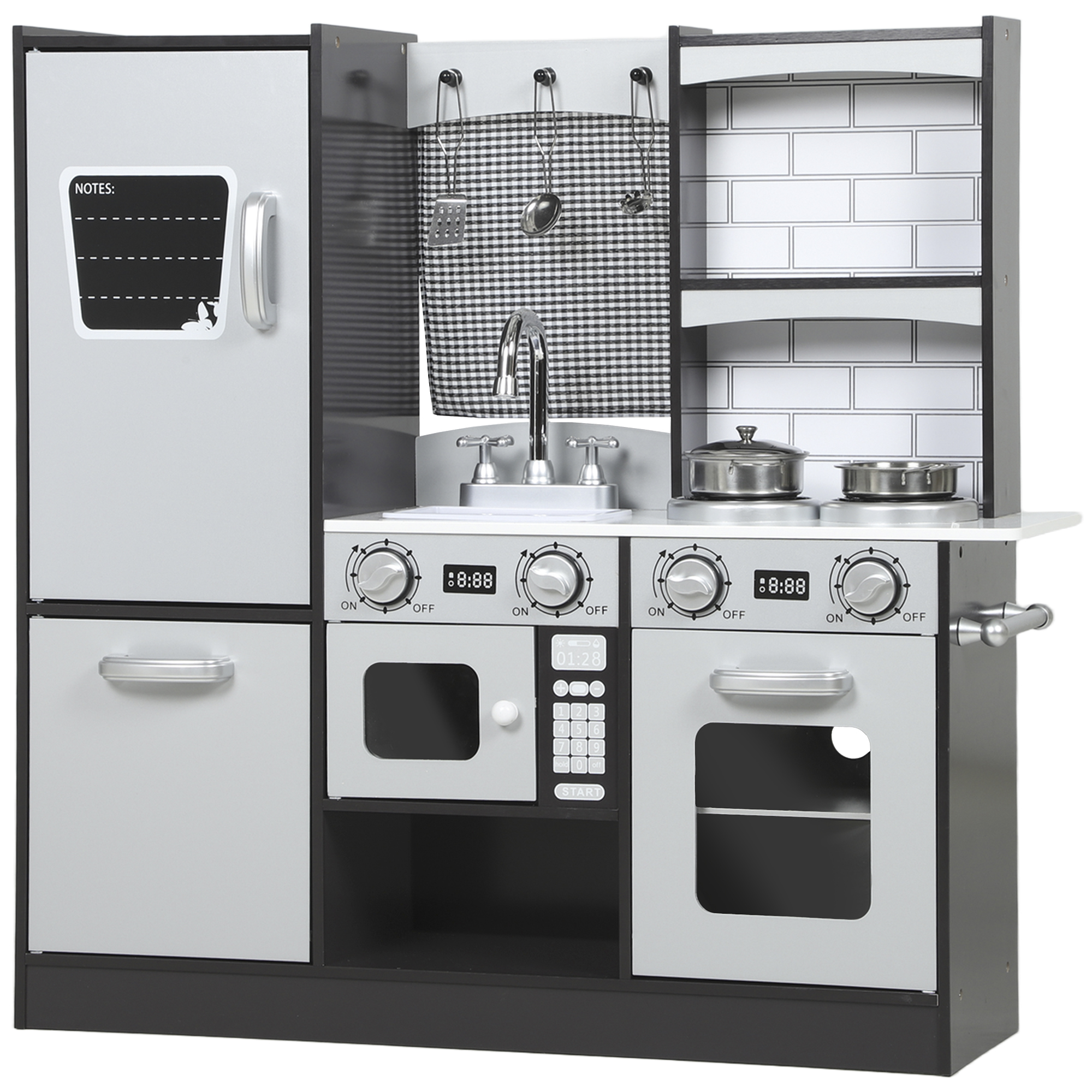 AIYAPLAY Cocina de Juguete de Madera con Sonido Accesorios de Acero Inoxidable para Niños a Partir de 3 Años Marrón Oscuro