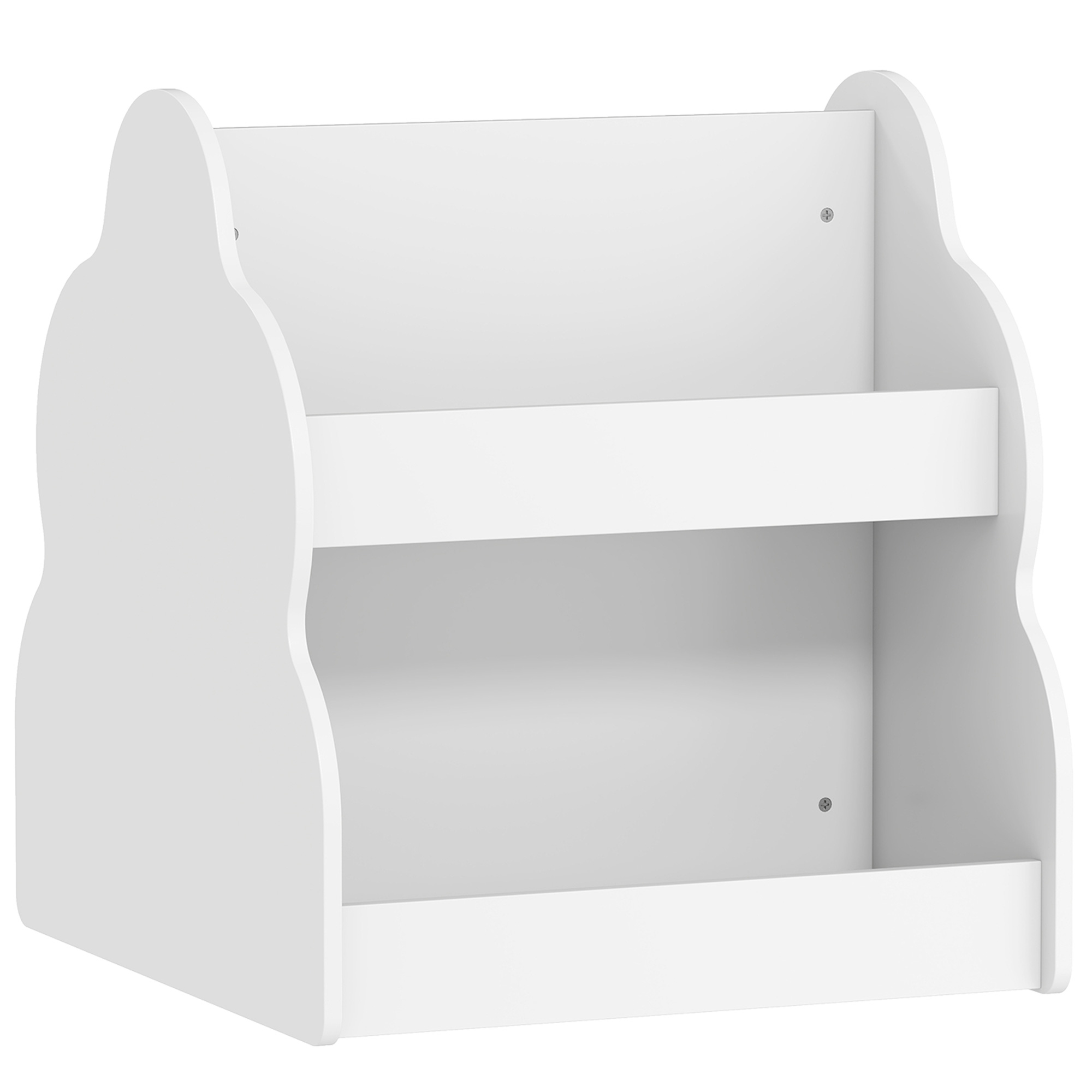AIYAPLAY Kinderrek met 2 Laags Boekenplanken en 4 Rollen Opbergmeubel voor Speelgoed en Boeken Wit 54x50x56 cm | Aosom.nl