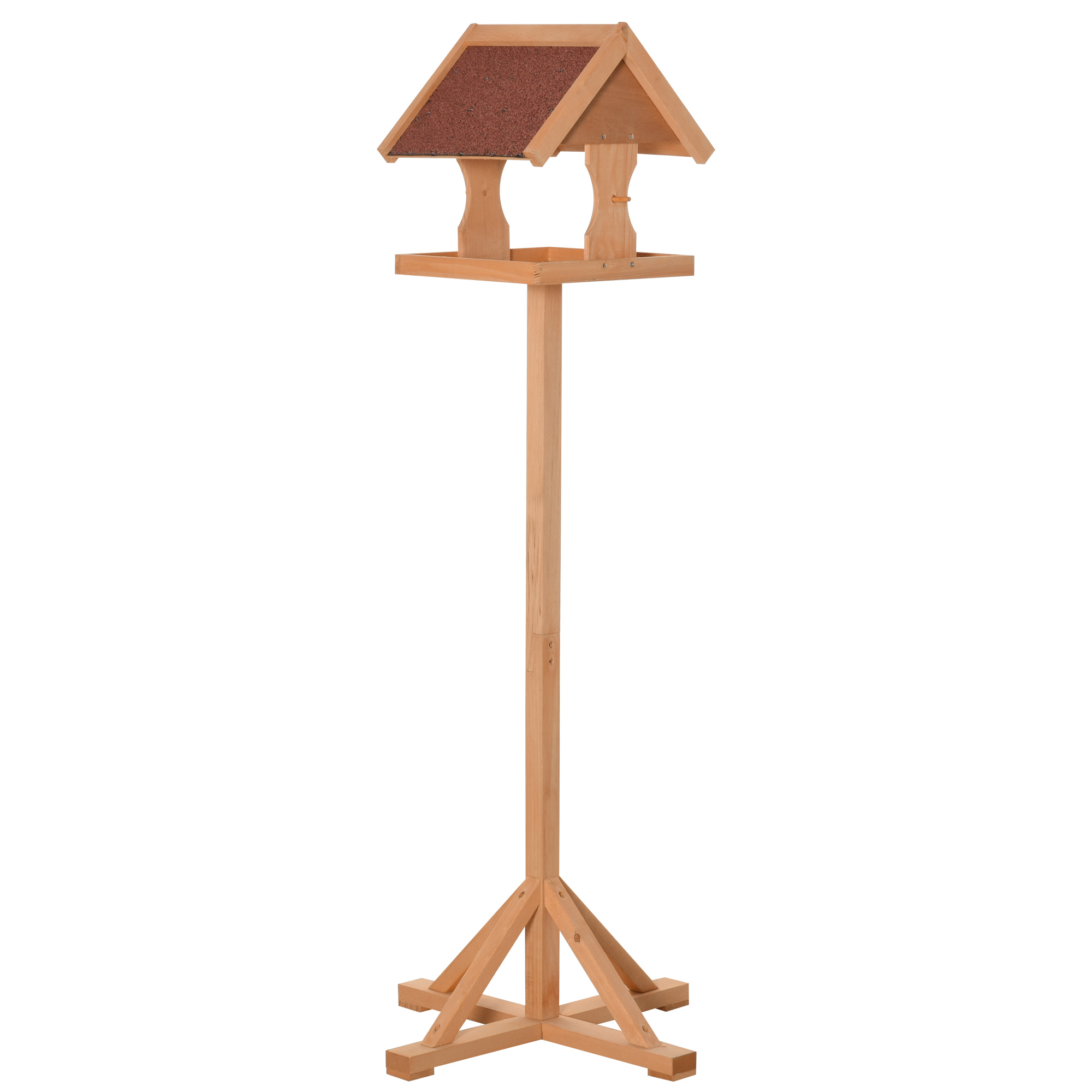 PawHut Mangeoire oiseaux extérieur sur pied, toit résistant aux intempéries, bois massif, 55 x 55 x 144 cm, bois naturel