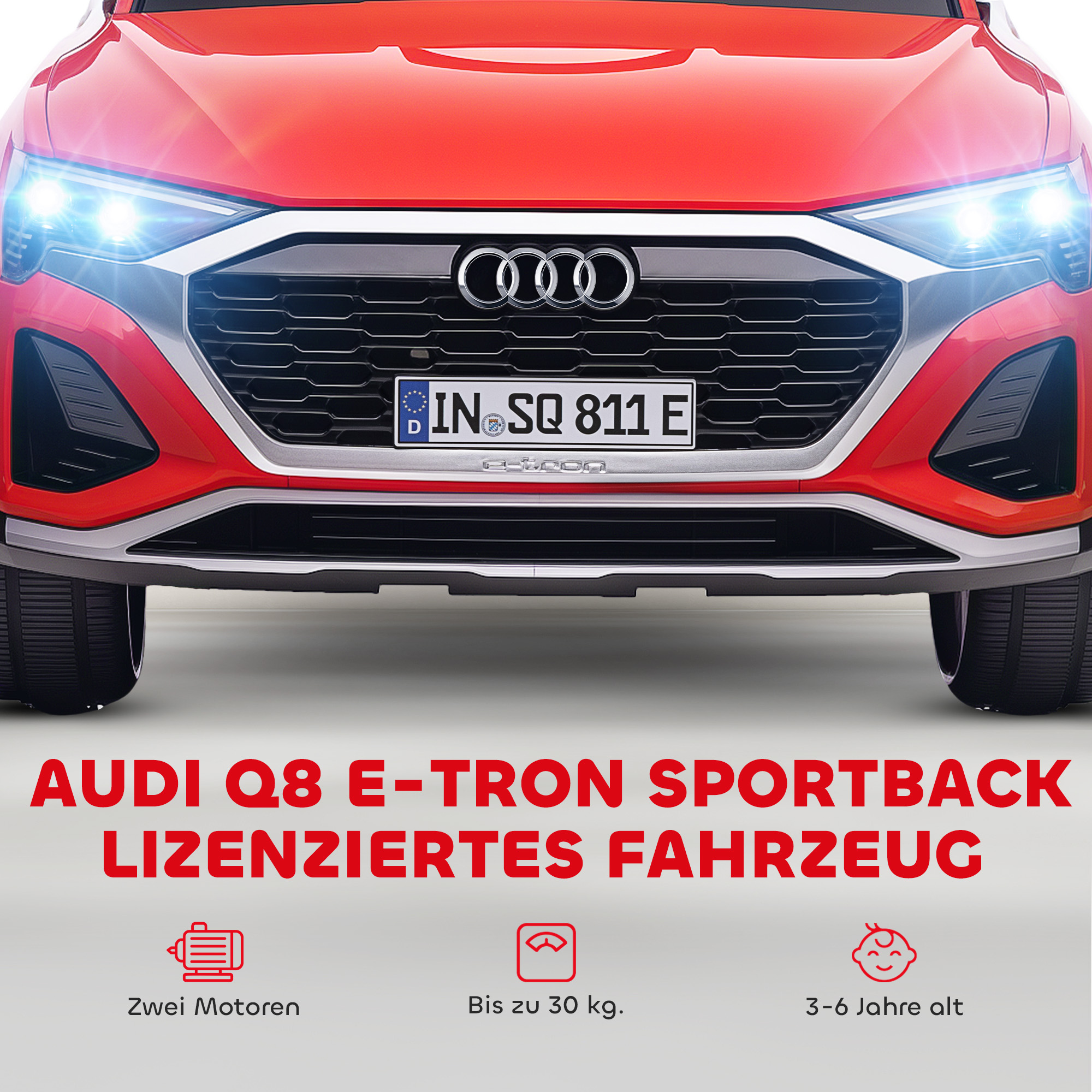 Elektriline lasteauto, 12V Audi Q8, 3-5 km/h, puldiga, esituled, muusika, punane