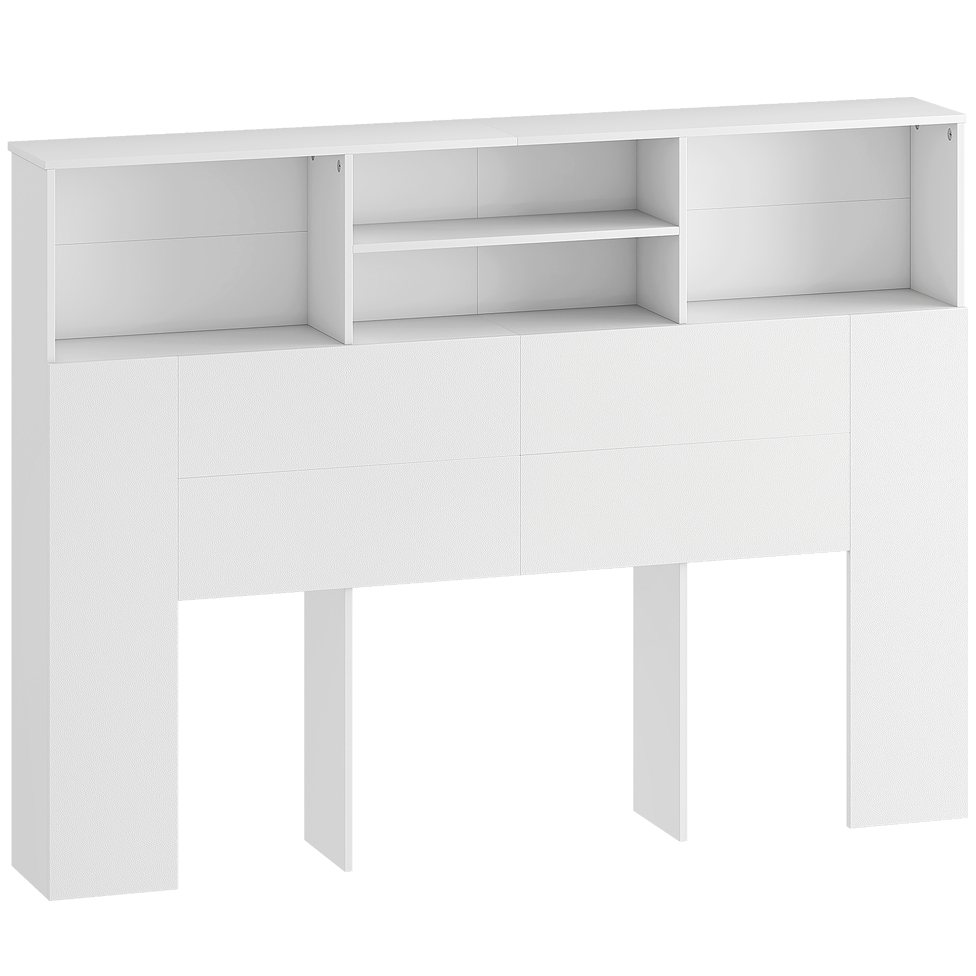 HOMCOM Tête de lit sur pied avec rangements, accessoire de lit 4 compartiments ouverts, 140 x 19 x 103,5 cm, blanc HOMCOM Tête de lit sur pied avec rangements, accessoire de lit 4 compartiments ouverts, 140 x 19 x 103,5 cm, blanc