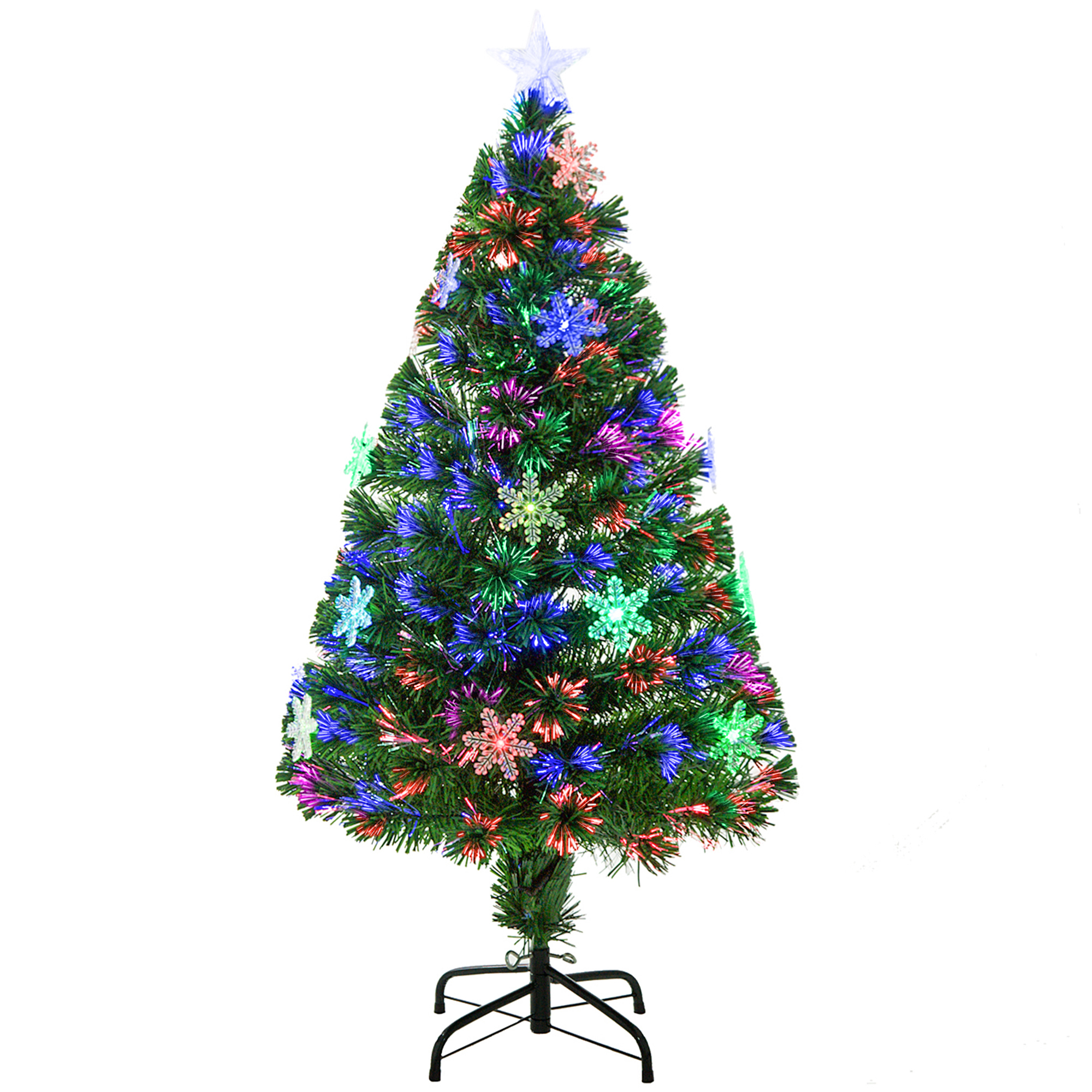 HOMCOM 4FT Green Fibre Optic Artificial Christmas Tree Xmas Colourful LED | Scattered Tree, Snowflakes Ornaments, Fireproofing - Image 7