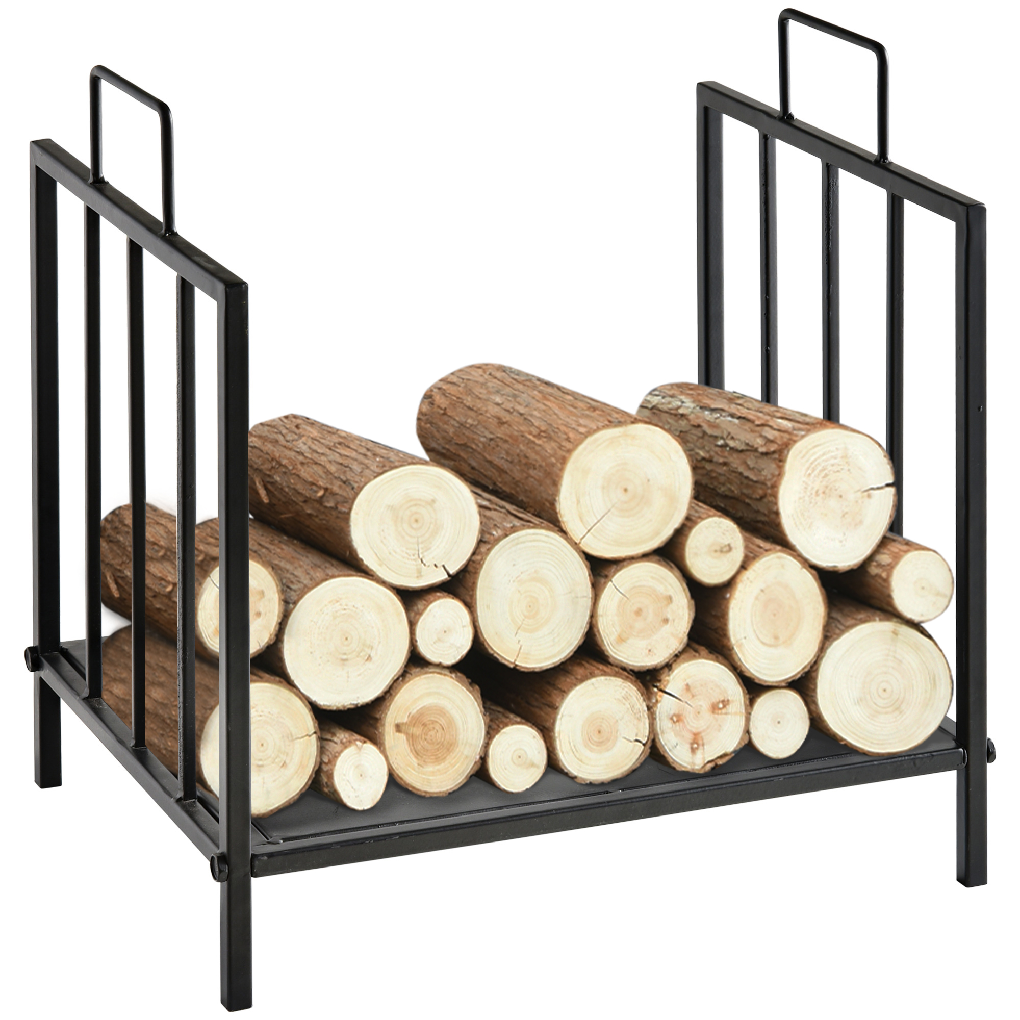 Outsunny Estante de Leña para Chimenea 44,5x33x46,5 cm Leñero Interior y Exterior Almacenaje para Madera con Asas Diseño Elevado Negro | Aosom España