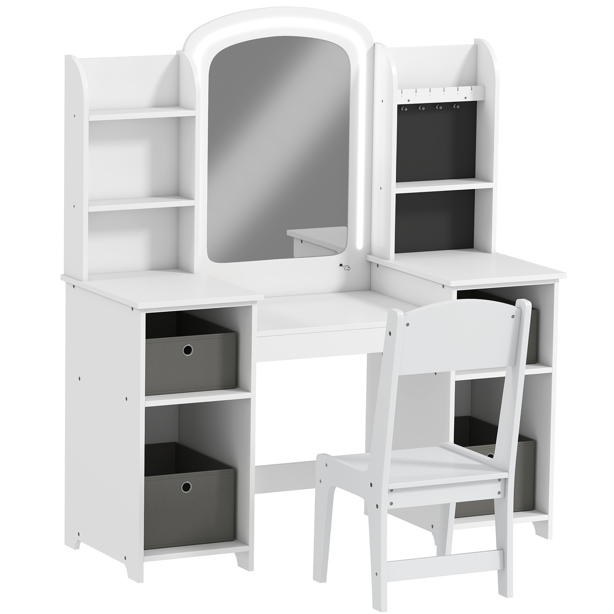 AIYAPLAY Coiffeuse pour enfants avec tabouret et miroir LED, table de maquillage pour 3 à 8 ans, 104 x 40 x 112 cm, blanc AIYAPLAY Coiffeuse pour enfants avec tabouret et miroir LED, table de maquillage pour 3 à 8 ans, 104 x 40 x 112 cm, blanc