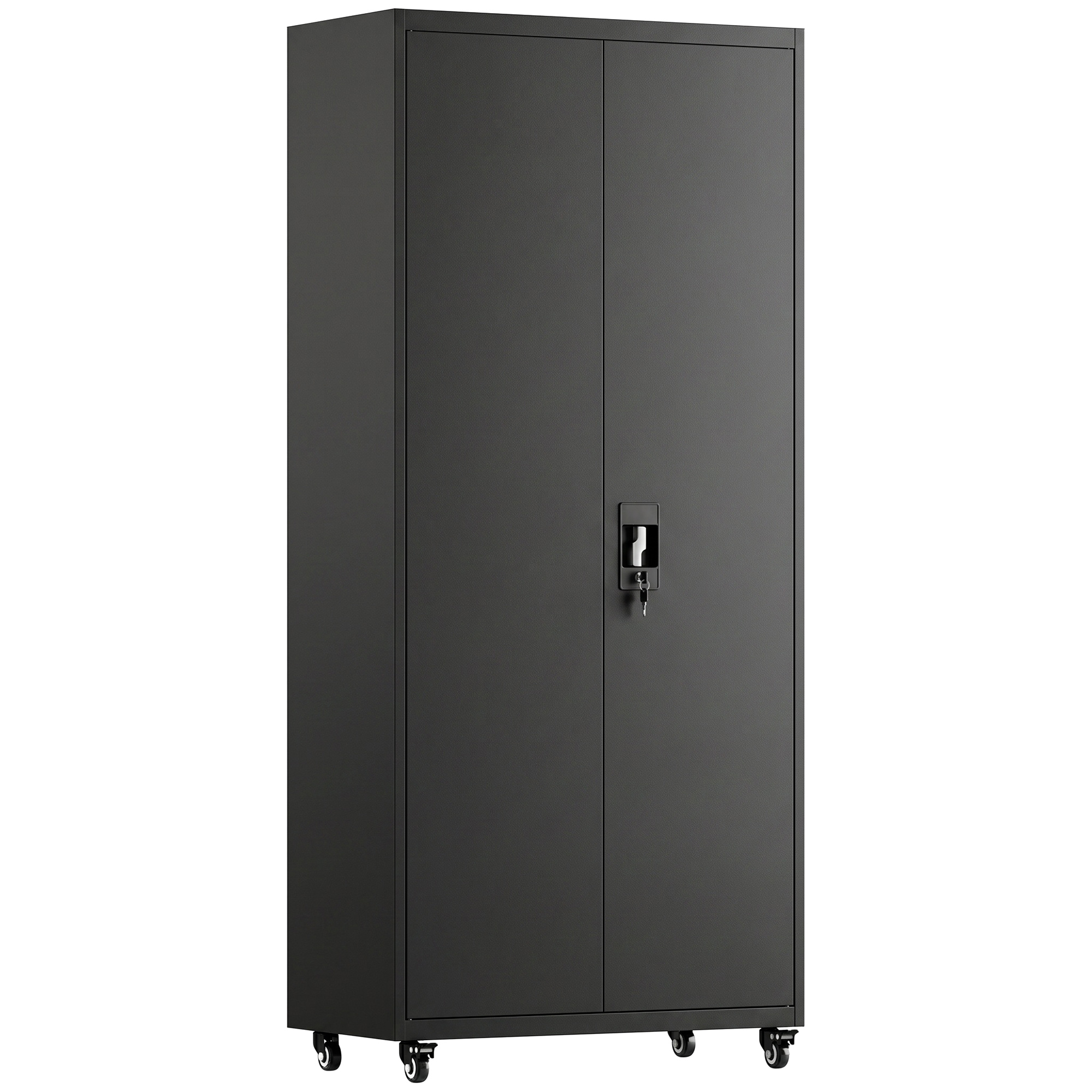 Aktenschrank, Abschließbar Metallschrank mit Rollen, 5 Verstellbaren Ablagen, aus Stahl, 80 x 40 x 180 cm Schwarz