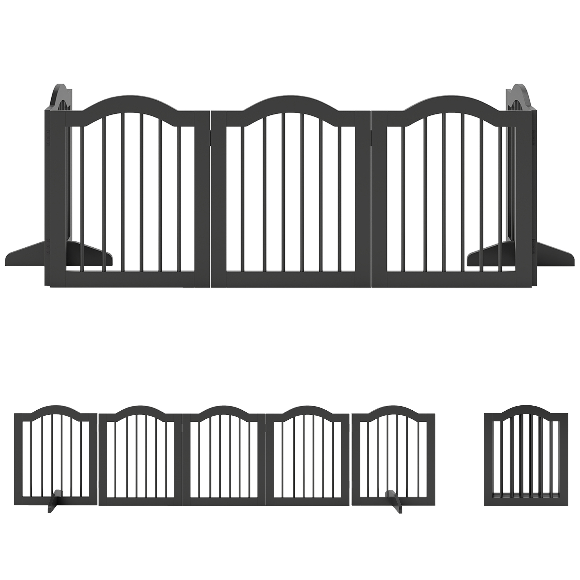 Pawhut Black Wooden Foldable Dog Gate Panel Pet Fence Freestanding Safety Barrier For The House, Doorway, Stairs (Black)