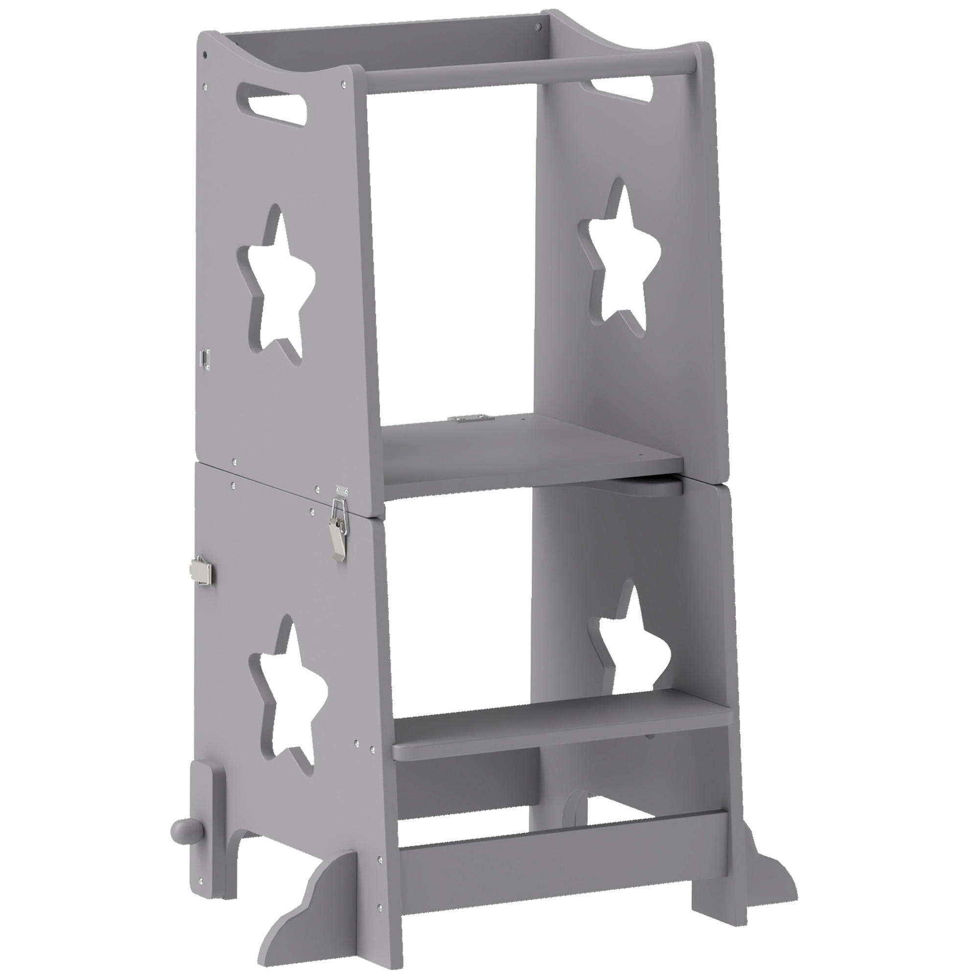 AIYAPLAY 2-in-1 Toddler Step Stool with Safety Rail for Kitchen, Bathroom, Grey
