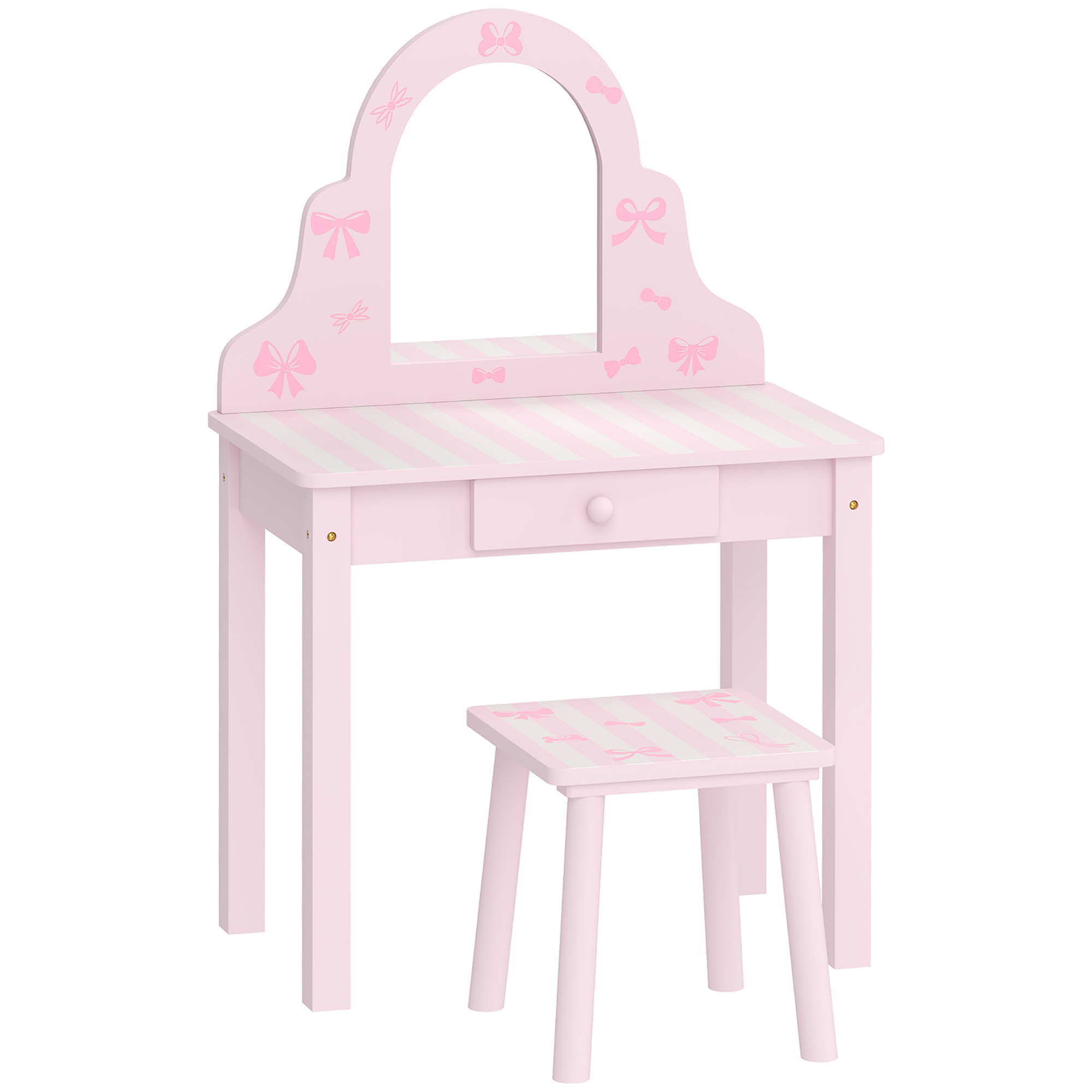 Kinder Schminktisch Set 2 in 1 Frisiertisch Schreibtisch mit Hocker abnehmbarem Spiegel Schublade für Mädchen 3-6 Rosa