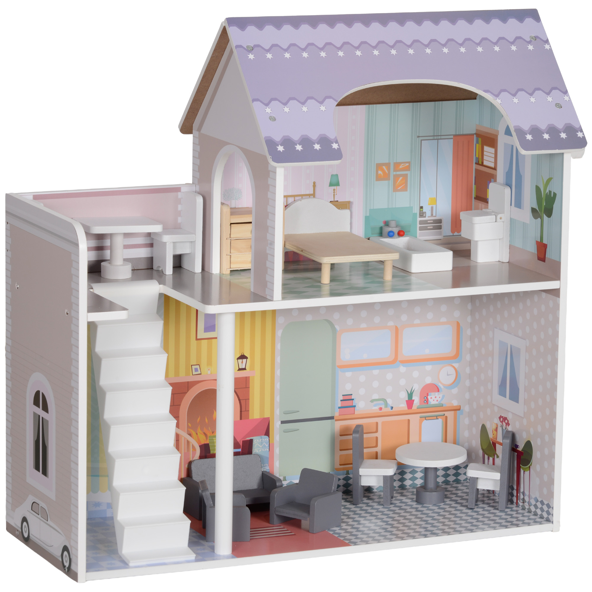 AIYAPLAY Casa de Muñecas con Muebles y Accesorios con Balcón 2 Pisos Juguete para Niños y Niñas a Partir de 3 Años Multicolor