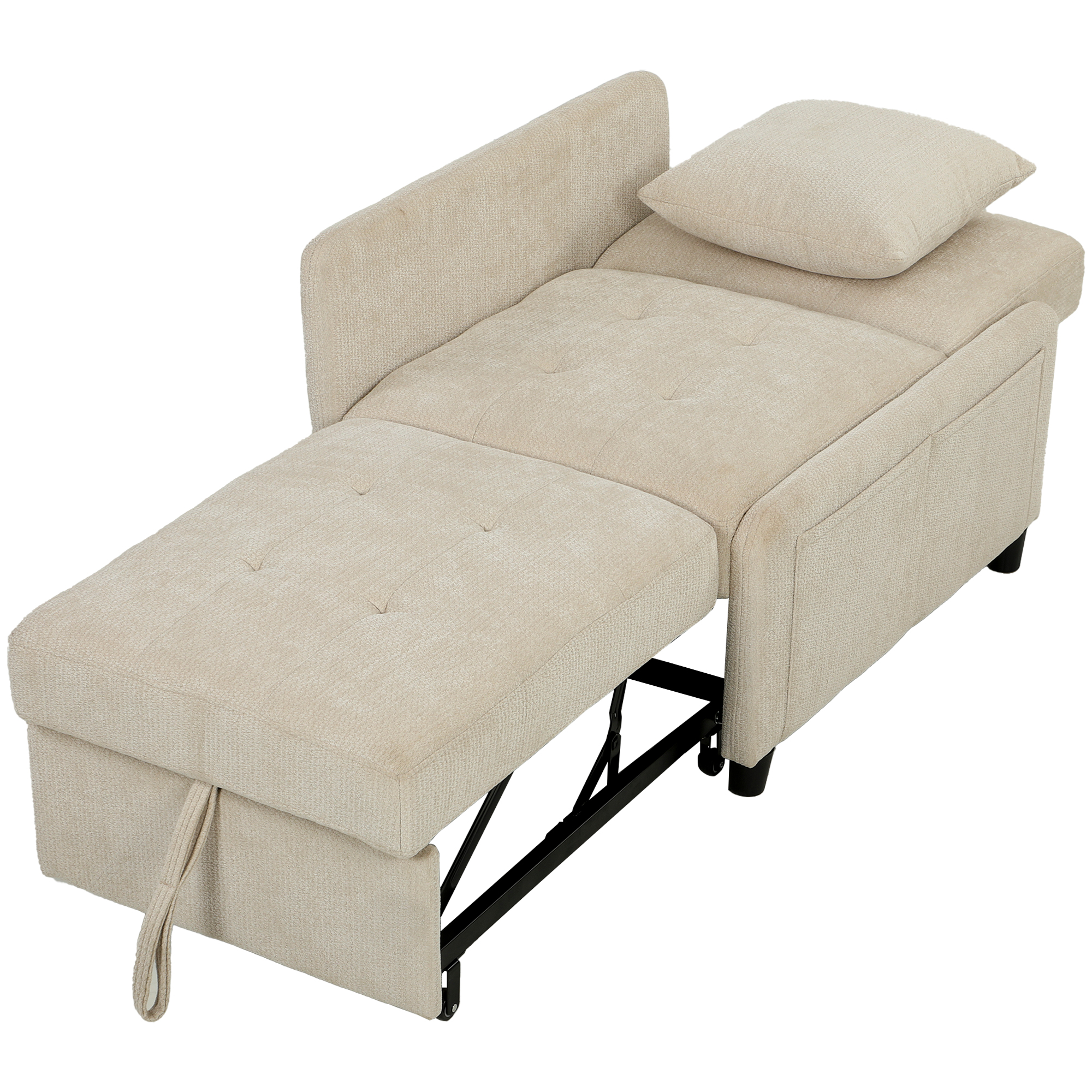 HOMCOM Fauteuil Convertible 1 Place, Fauteuil-Lit Clic-Clac 4 en 1 Rembourré en Chenille, Dossier Réglable, Assise Large, Beige HOMCOM Fauteuil Convertible 1 Place, Fauteuil-Lit Clic-Clac 4 en 1 Rembourré en Chenille, Dossier Réglable, Assise Large, Beige