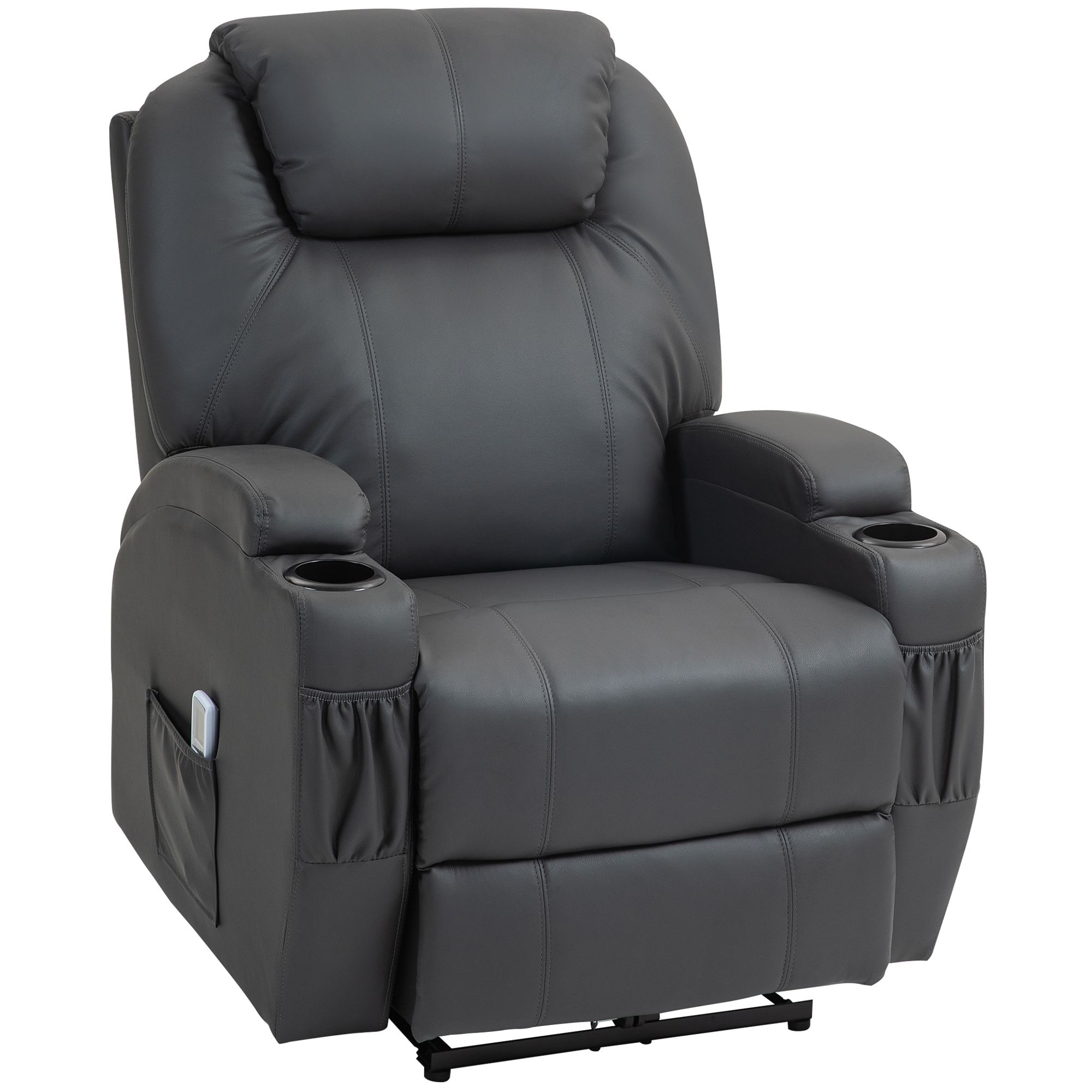 Massagesessel, elektrisch verstellbar, 8 Vibrationspunkte, Becherhalter, Kunstleder, Dunkelgrau