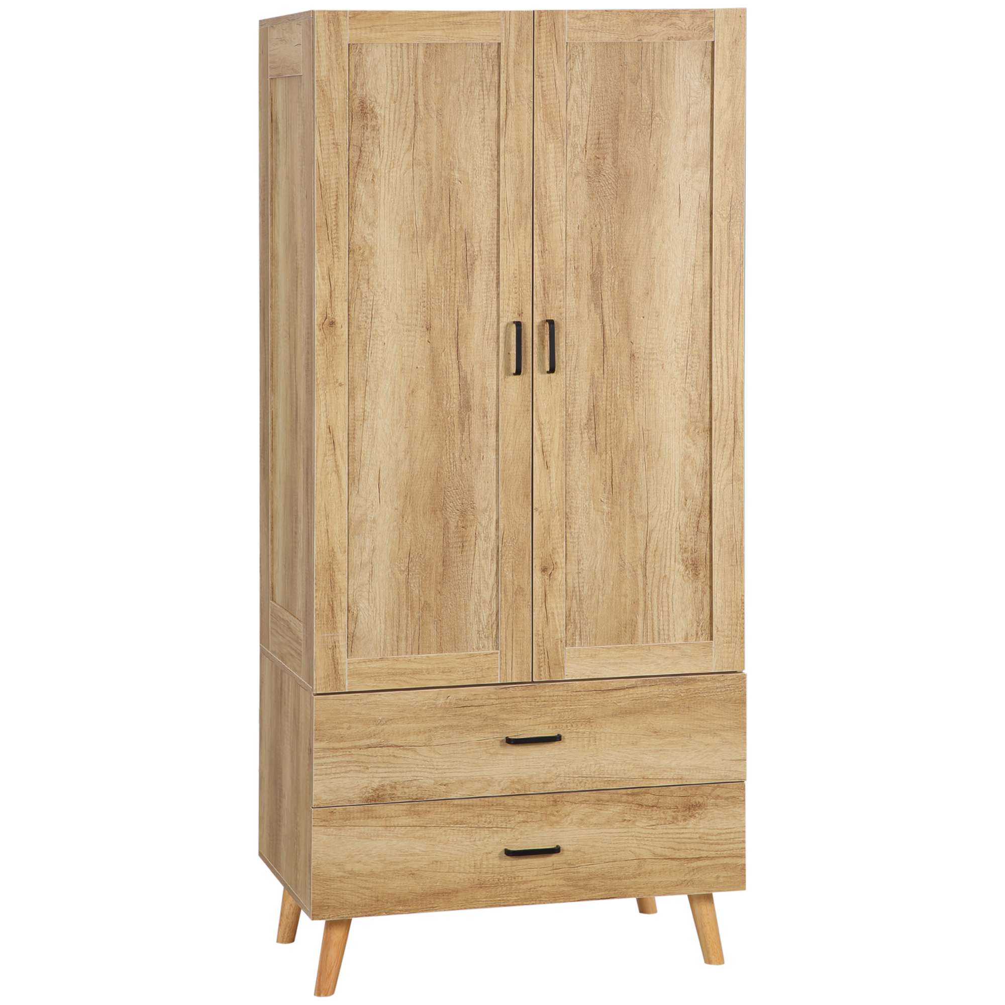 HOMCOM Dulap Dormitor 2 Uși cu 2 Sertare și Bară pentru Umerașe 80x54x180 cm Lemn | Aosom Romania