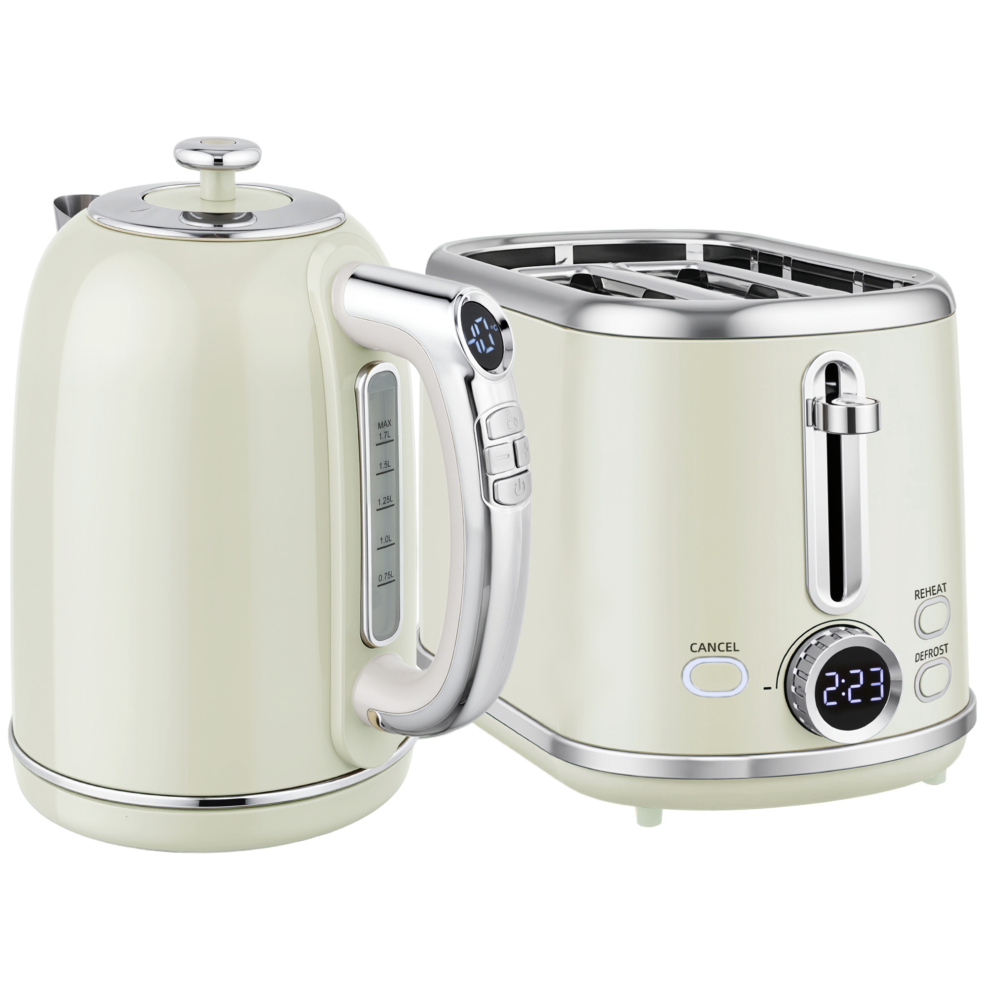 HOMCOM Polished Retro 40-100?C Kettle and Toaster Set – Grey HOMCOM Polished Retro 40-100?C Kettle and Toaster Set – Grey