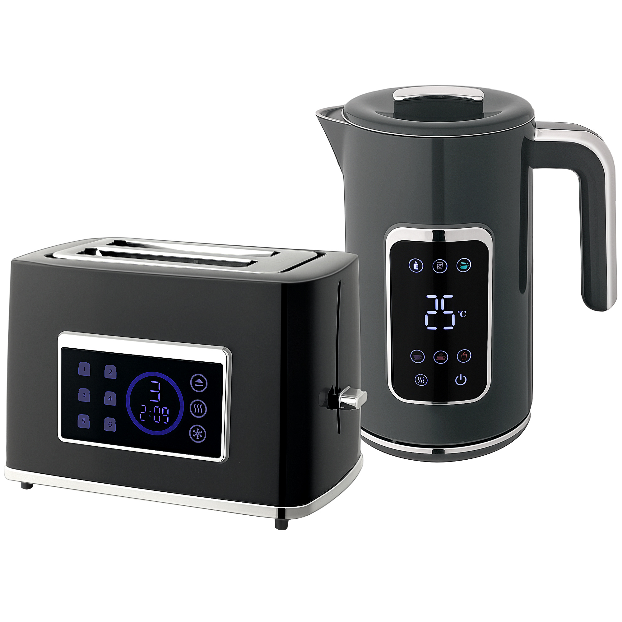 HOMCOM Touch Screen Kettle and Toaster Set – Grey