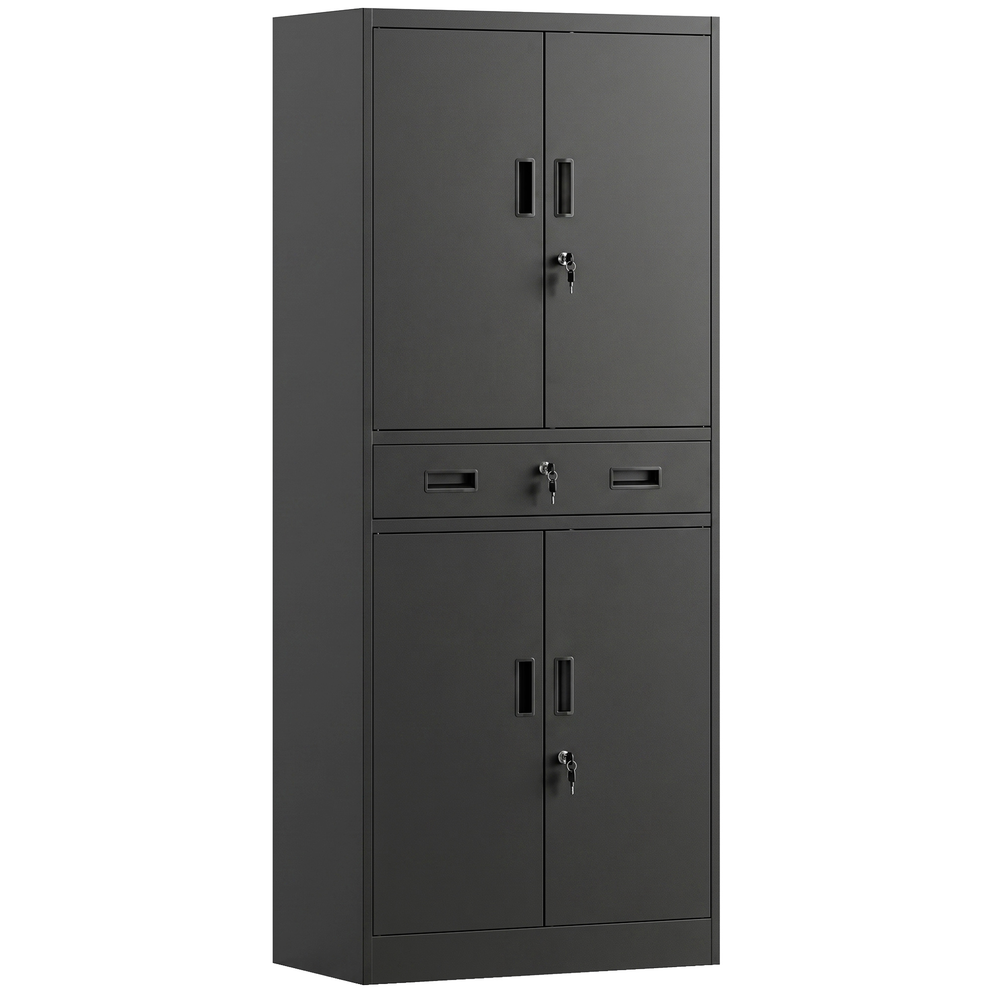 Metallschrank 180 cm, Werkzeugschrank mit abschließbaren Türen, Schublade und verstellbaren Böden, Schwarz