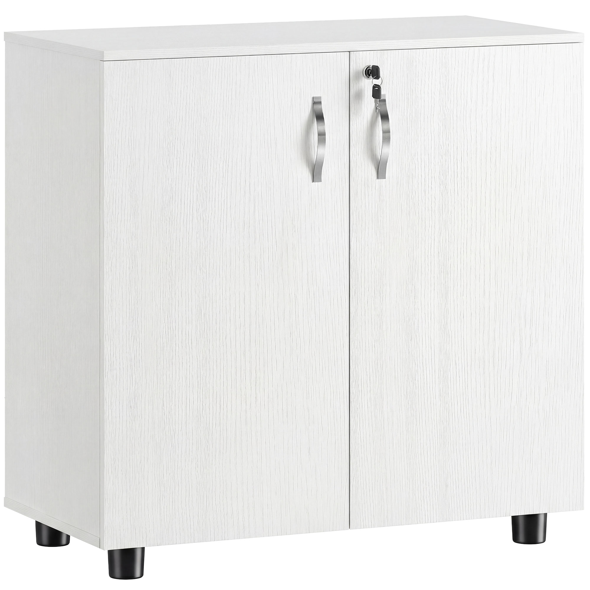 Vinsetto Armoire de bureau à 2 niveaux, meuble de rangement bureau avec 2 portes, serrures et clés, 80x40x80cm, blanc
