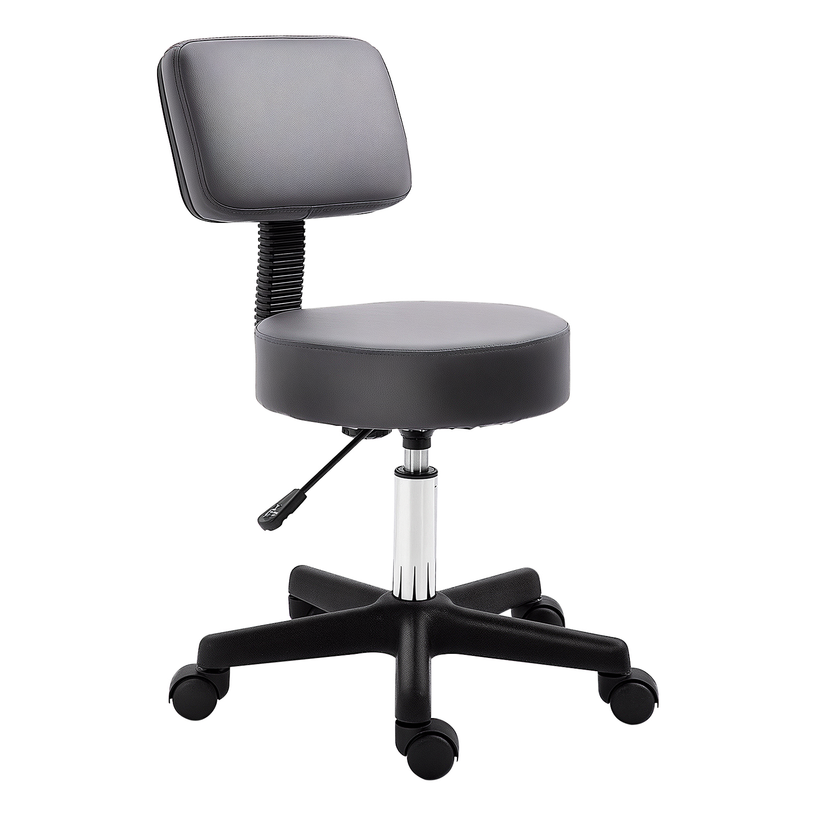 HOMCOM Beautician’s Swivel Salon Chair w/ Padded Seat Back 5 Wheels Adjustable Height Salon Hairdressers Tattoo Spa Rolling Cushion Professional 35cm Grey HOMCOM Beautician’s Swivel Salon Chair w/ Padded Seat Back 5 Wheels Adjustable Height Salon Hairdressers Tattoo Spa Rolling Cushion Professional 35cm Grey