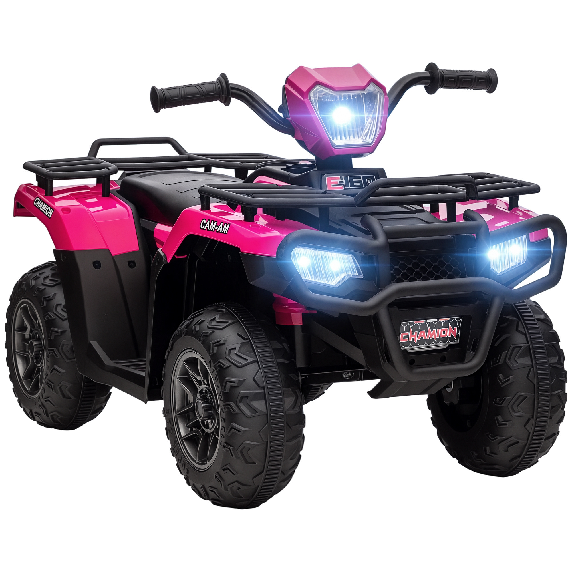 HOMCOM 12V Kids Quad Bike with Forward, Reverse Functions, Ride-On ATV w/ Music, LED, Headlights, for Ages 3-5 Years – Pink