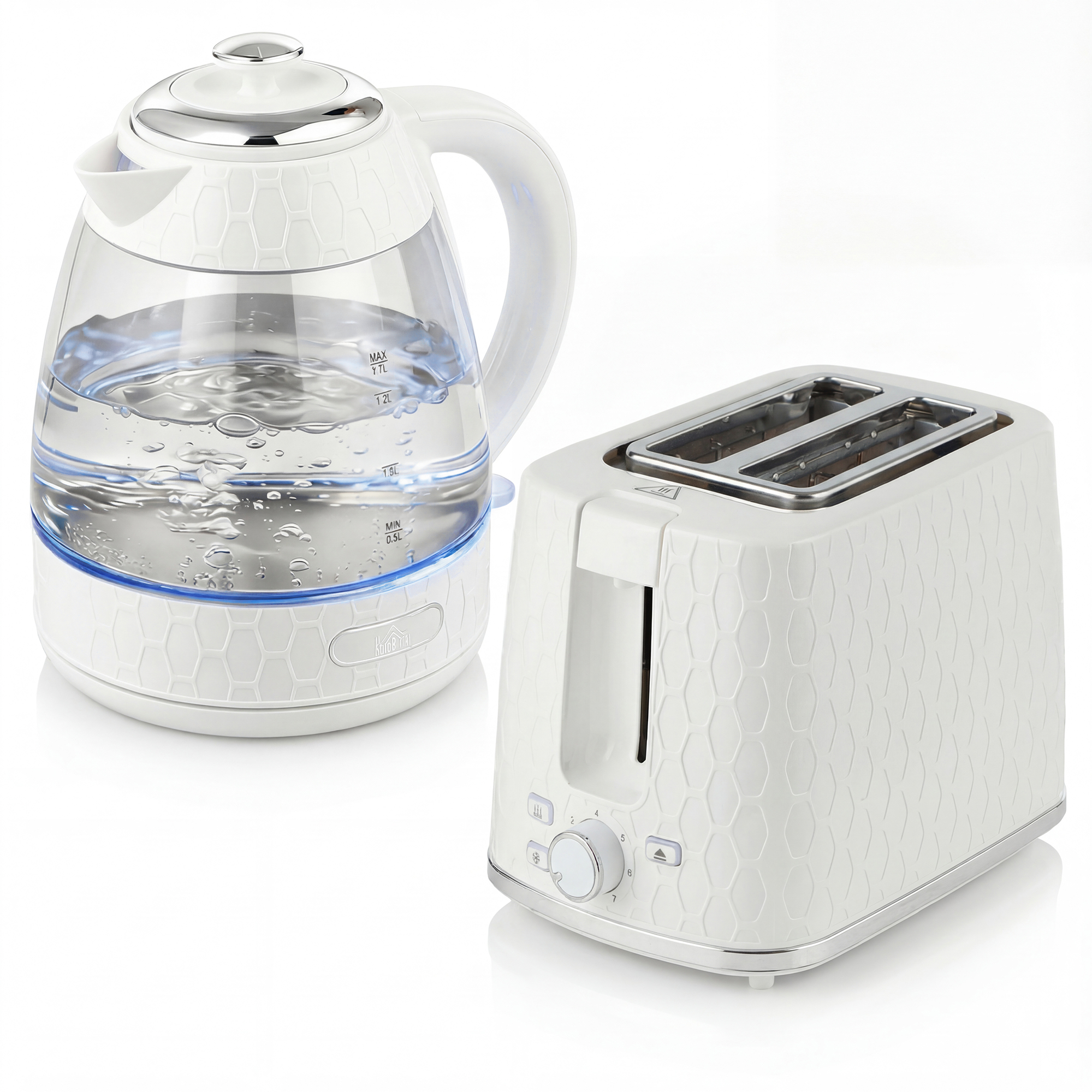 HOMCOM Kettle and Toaster Set, 1.7L 3000W Rapid Kettle with Limescale Filter, 2 Slice Toaster with 7 Browning Controls, Cream HOMCOM Kettle and Toaster Set, 1.7L 3000W Rapid Kettle with Limescale Filter, 2 Slice Toaster with 7 Browning Controls, Cream