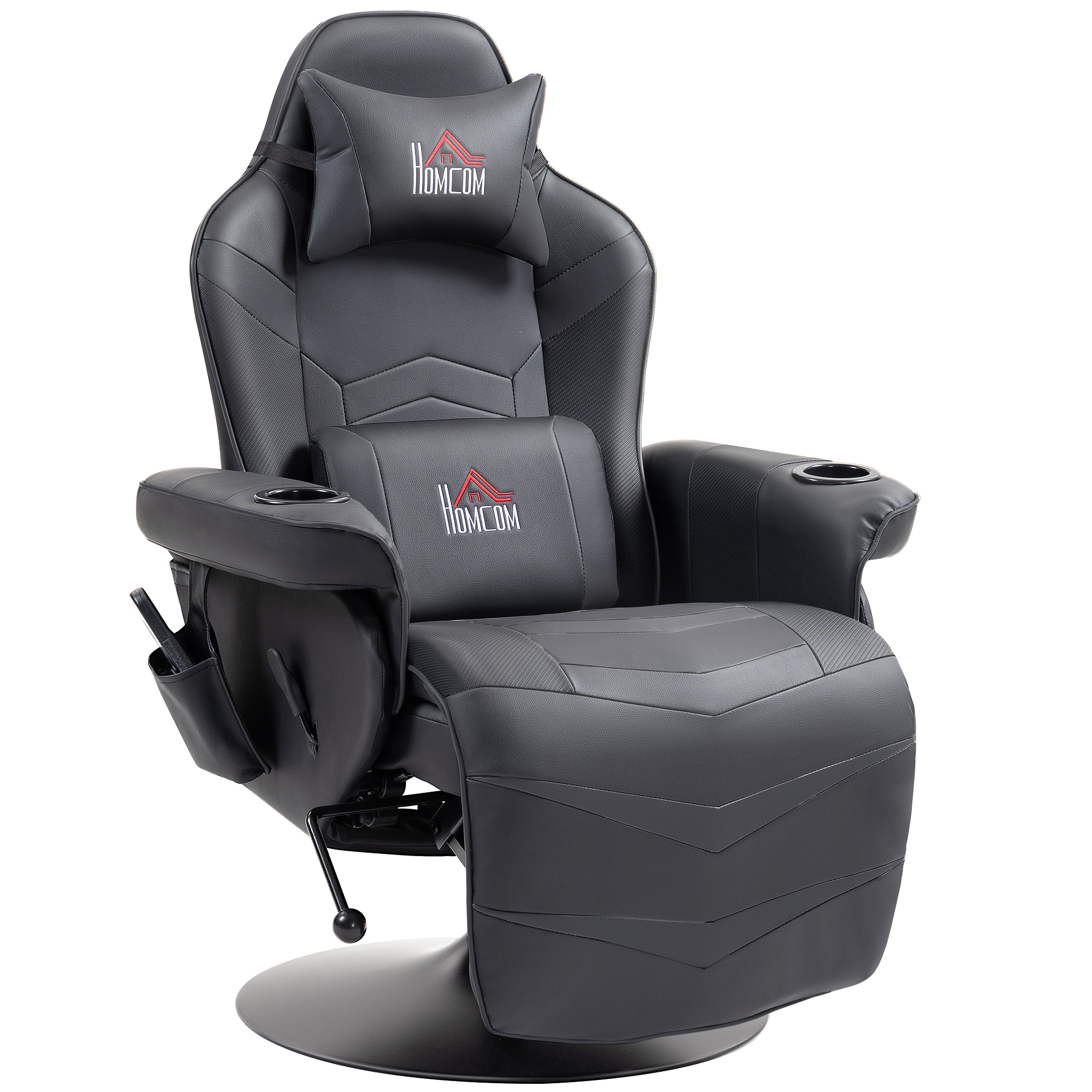 HOMCOM Gaming Stuhl mit Massage, 360° Drehbar, 6 Massagepunkte, Fußstütze, abnehmbare Kopfstütze, Kunstleder, 79,5 x 82,5 x 111,5cm, Schwarz  Aosom