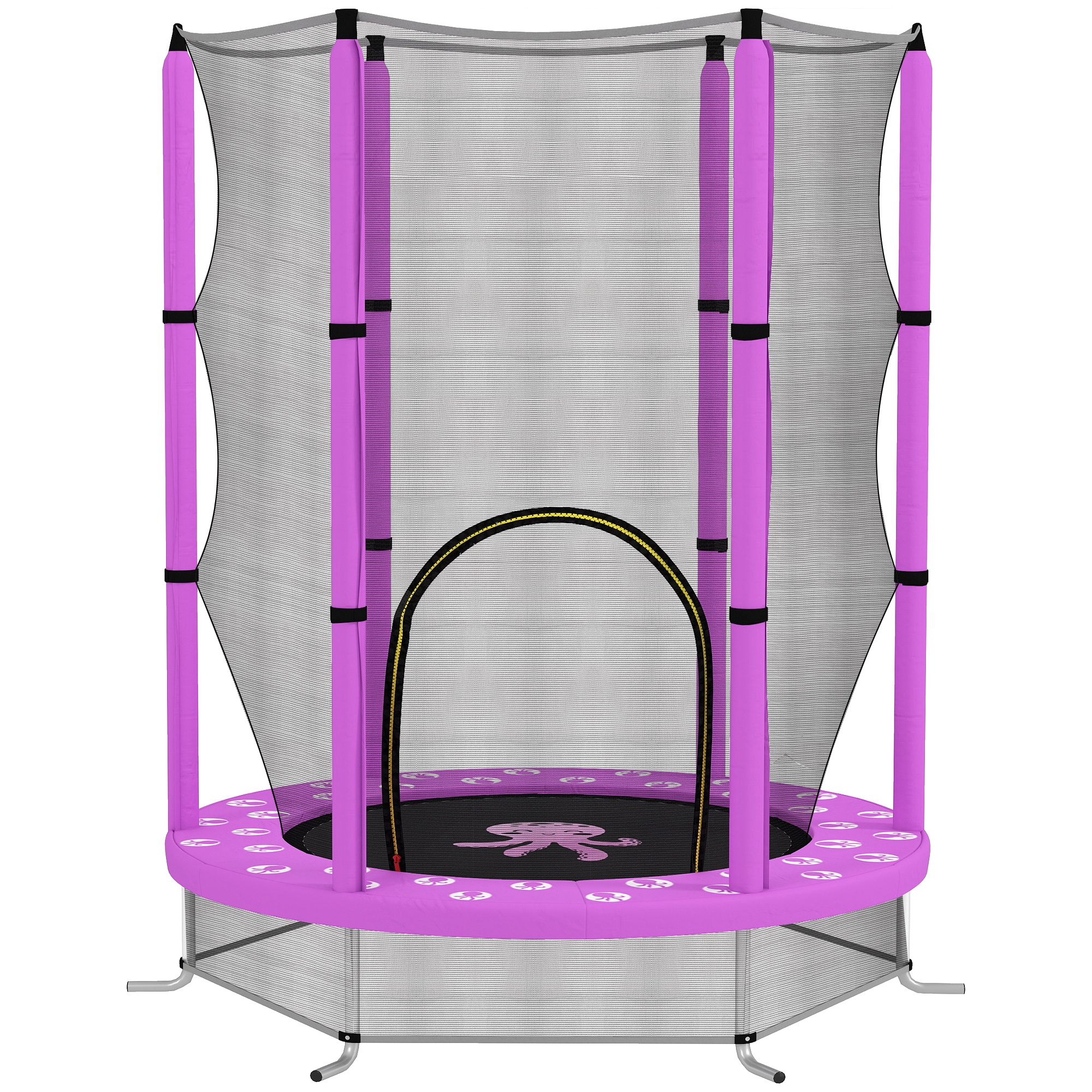 AIYAPLAY 4.6FT Toddler Trampoline w/ Safety Enclosure Net, for Indoor Outdoor Use, Ages 3-6 Years, Octopus Pattern - Purple