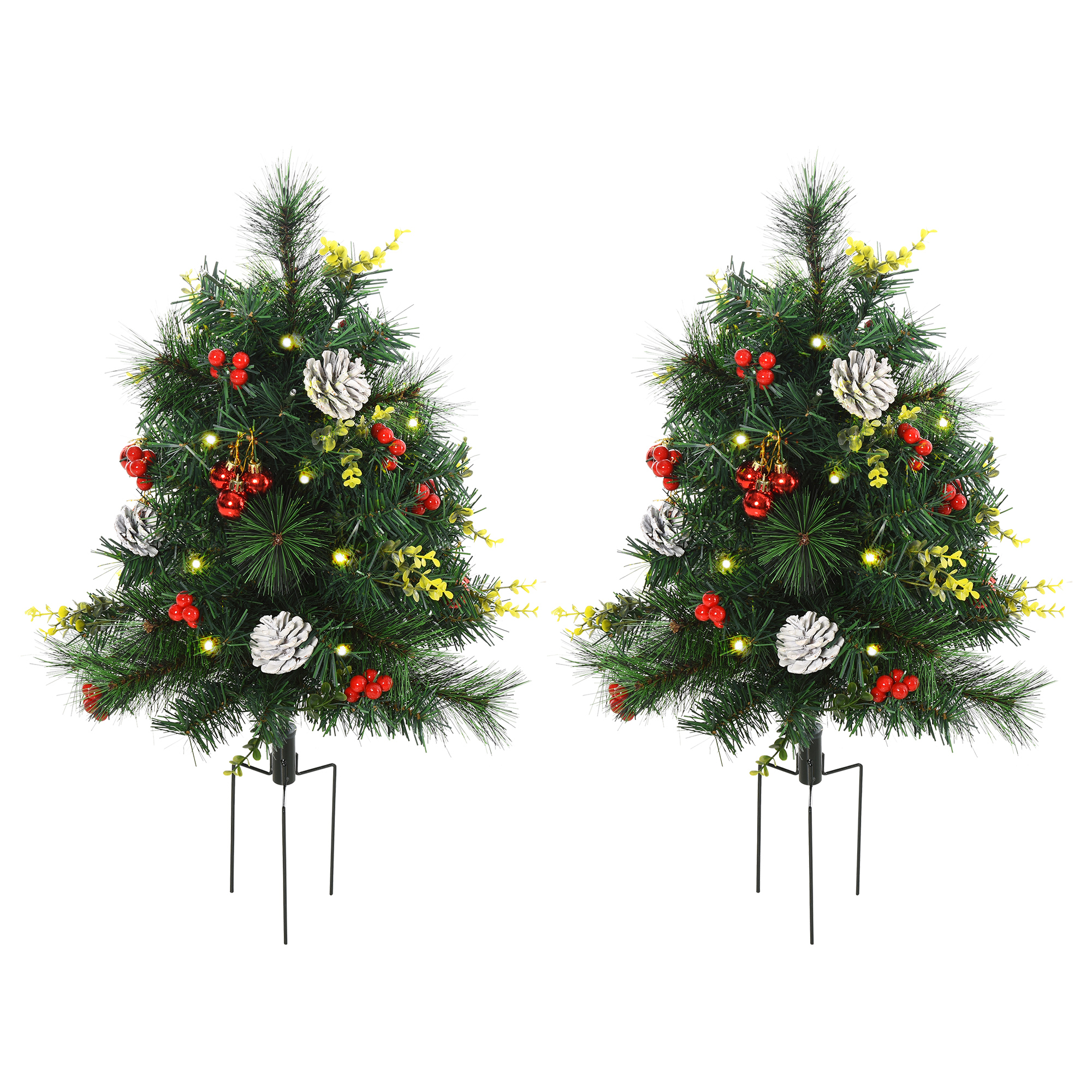 2-er Set Weihnachtsbäume, Künstlicher Mini-Christbaum mit LED-Lichtern, Kunststoff, Metall, Ø33 x 75 cm, Grün