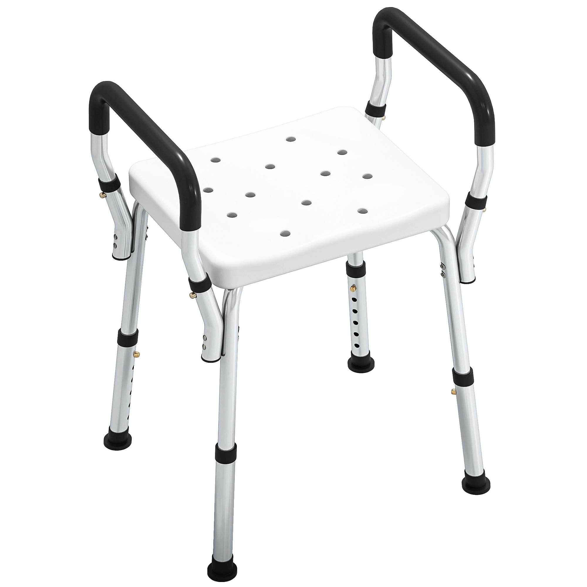 HOMCOM Tabouret de douche pour personnes âgées et handicapées avec accoudoirs, hauteur réglable, patins antidérapants, blanc