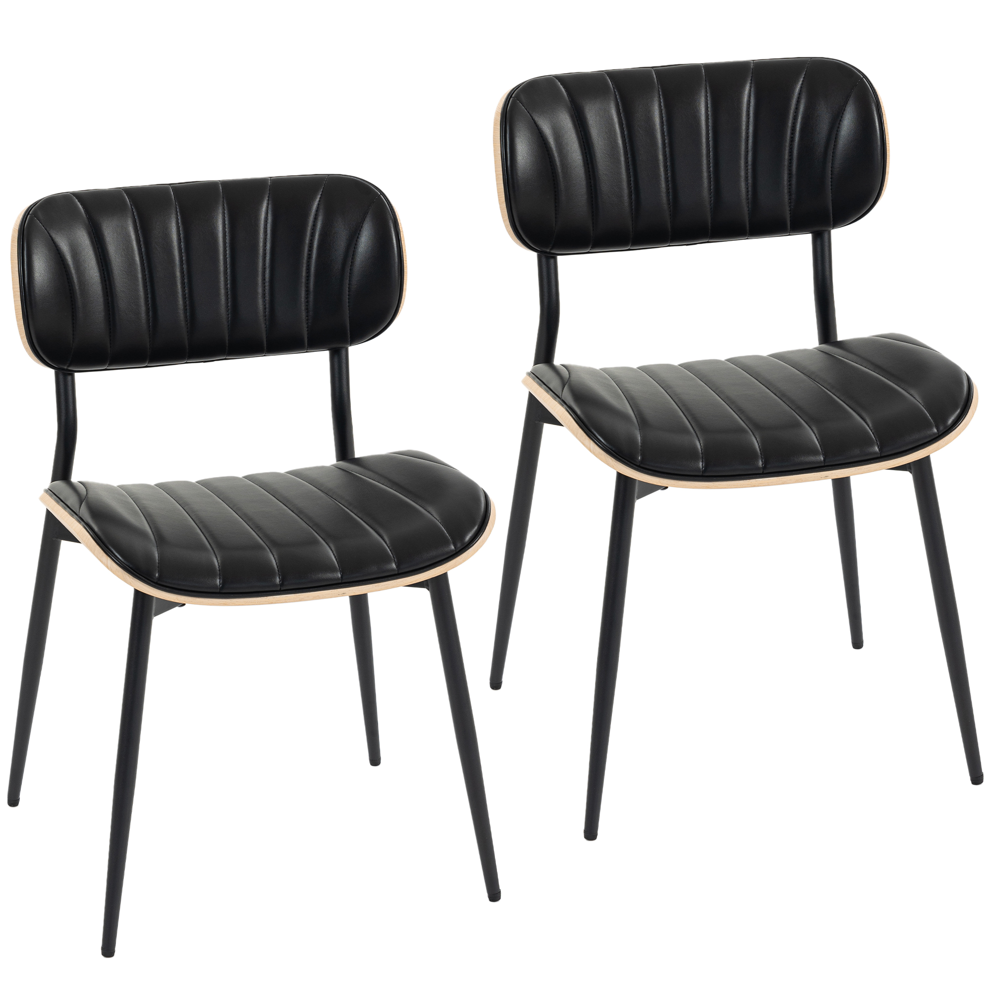 HOMCOM Lot de 2 Chaises de Salle à Manger, Chaises Cuisine sans Accoudoirs, Dossier Incurvé et Assise Rembourrée en PU, Noir HOMCOM Lot de 2 Chaises de Salle à Manger, Chaises Cuisine sans Accoudoirs, Dossier Incurvé et Assise Rembourrée en PU, Noir