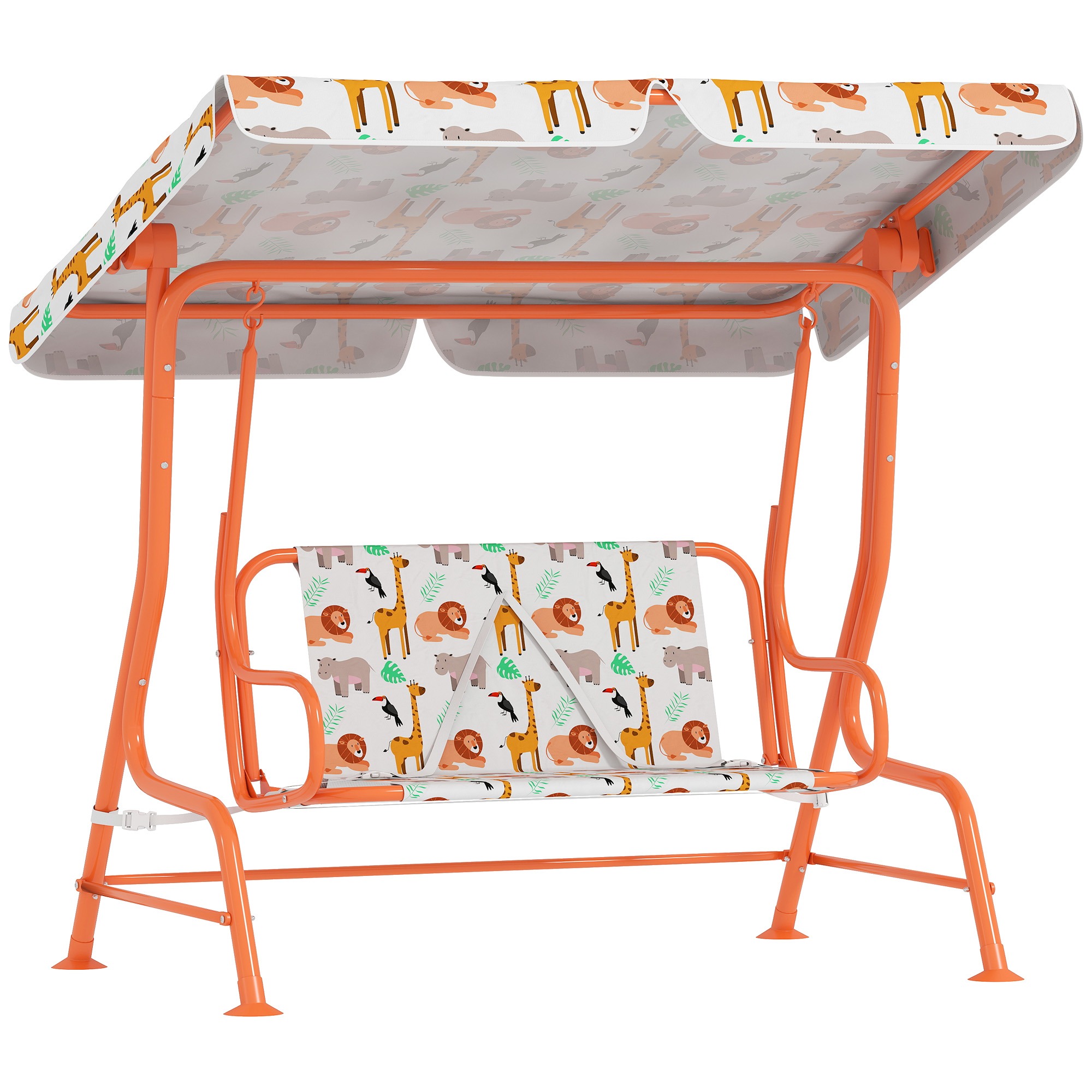 Aiyaplay Orange Kids Porch Swing, 2-Seater Patio Swing Bench Hammock With Seat Belts, Adjustable Canopy For Garden,