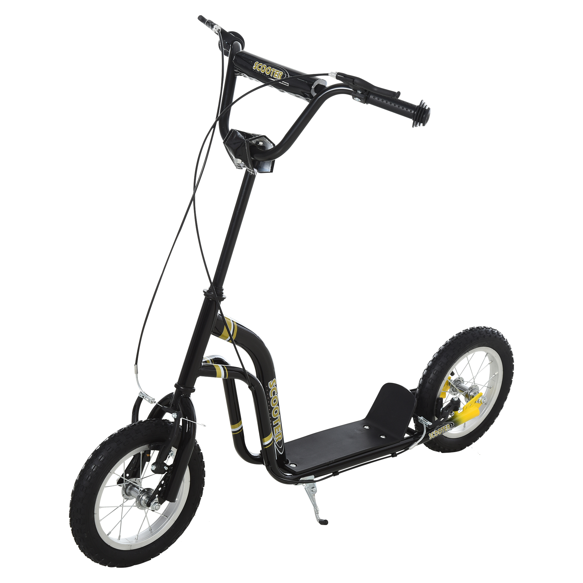 HOMCOM Teen Kids Stunt Scooter w/ Adjustable Handlebar, 12 Inch Rubber Tyres, Dual Brakes, Black Aosom UK
