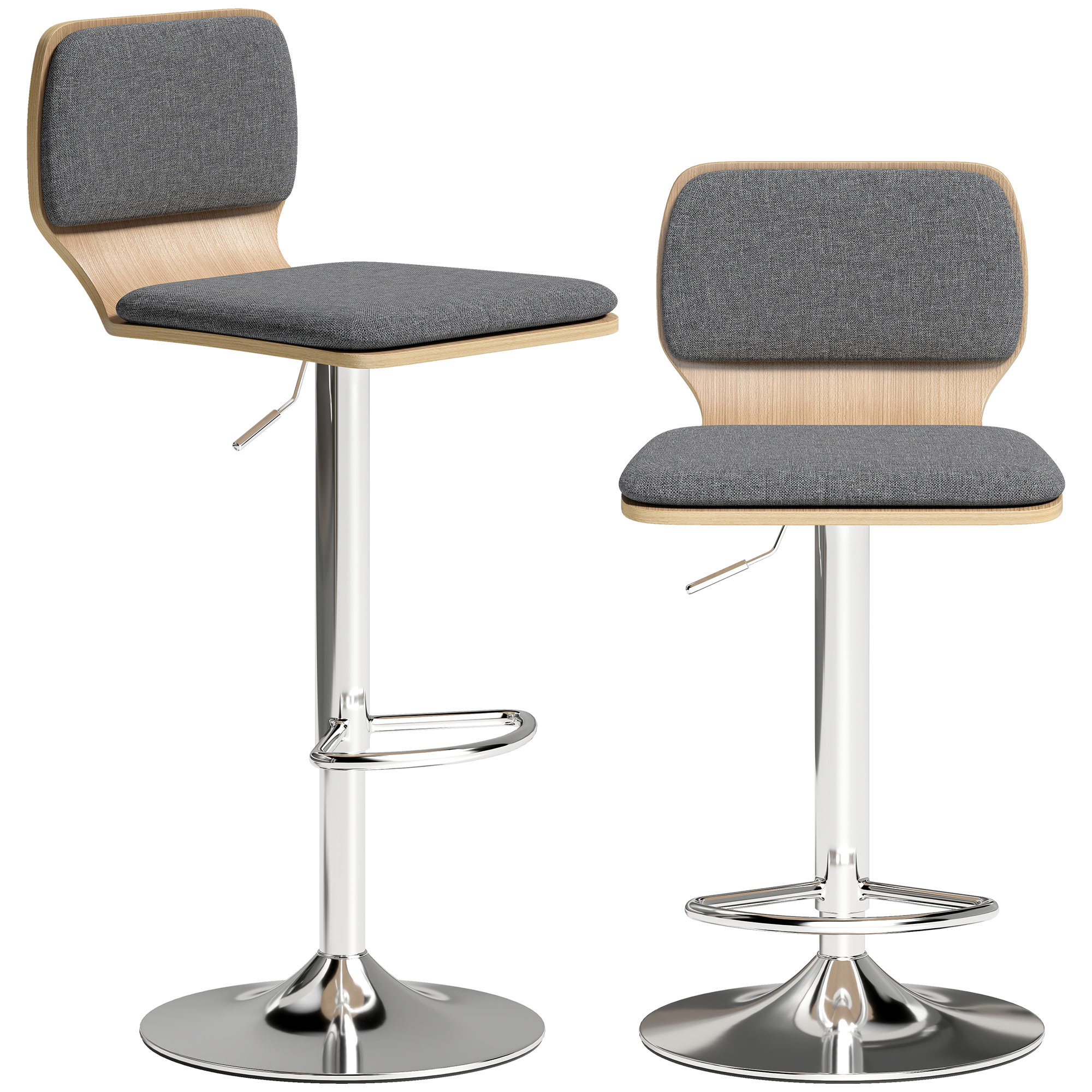 HOMCOM Lot de 2 tabourets de bar chaises de bar réglable en hauteur dossier repose-pieds pivotant 360° 41x47,5x81-102cm gris HOMCOM Lot de 2 tabourets de bar chaises de bar réglable en hauteur dossier repose-pieds pivotant 360° 41x47,5x81-102cm gris