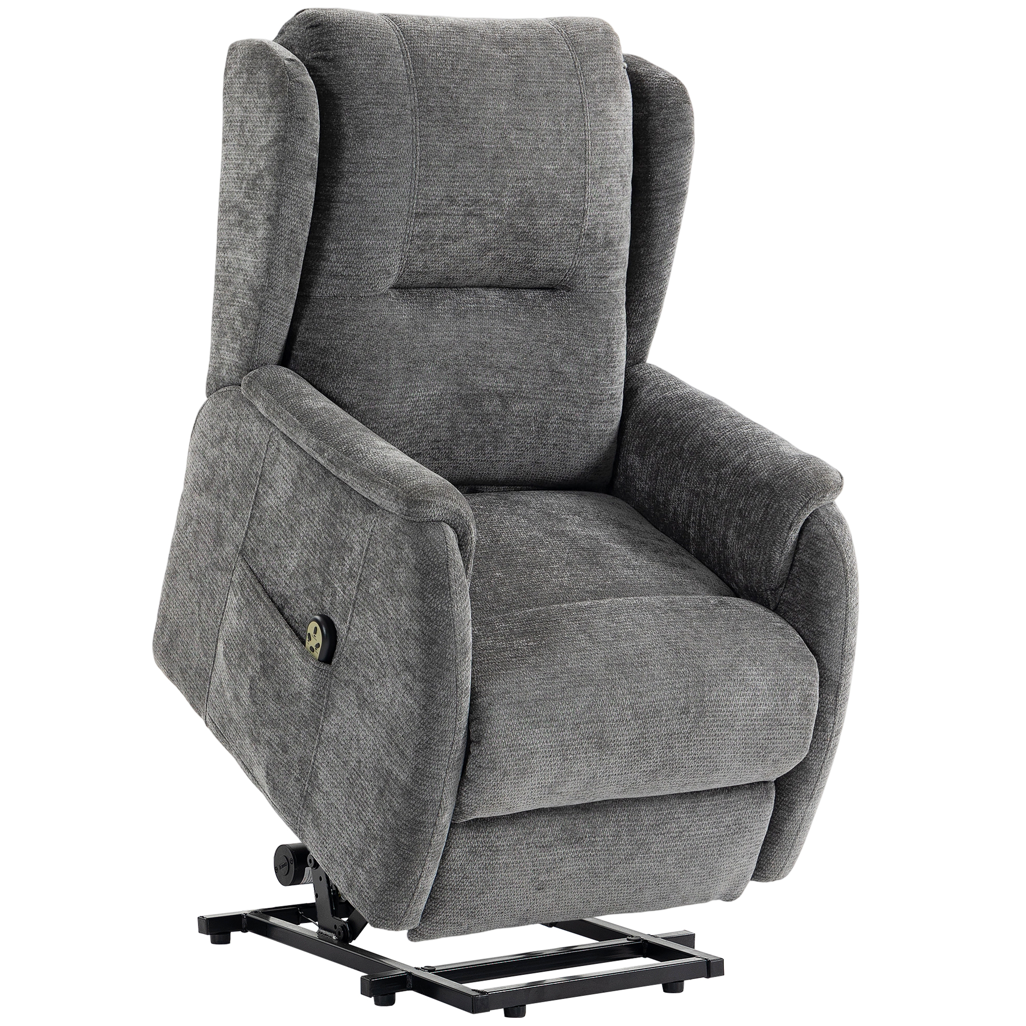 Fernsehsessel Relaxsessel mit Aufstehhilfe für Senioren, Chenille-Optik, mit Fernbedienung und Seitentaschen, Dunkelgrau