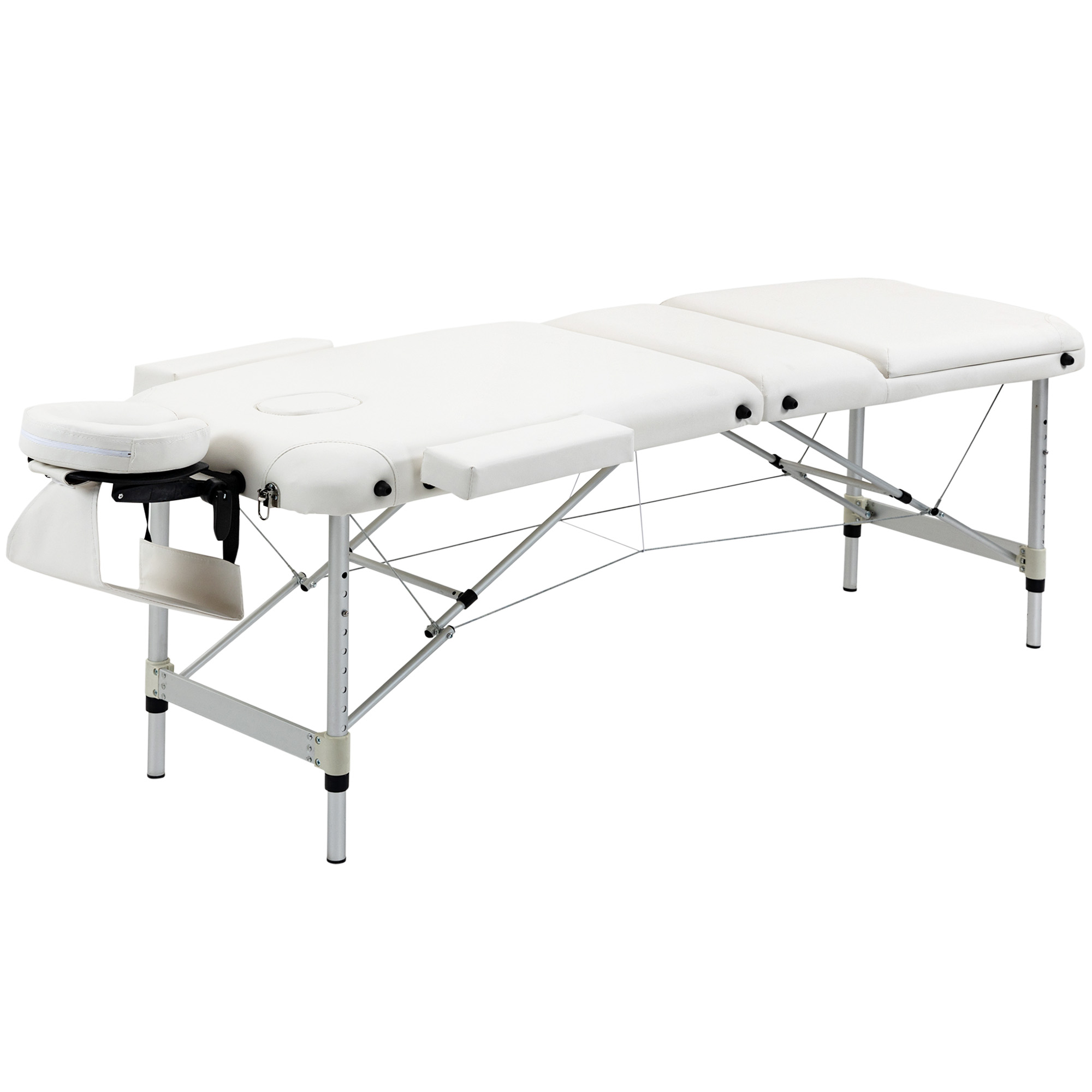 HOMCOM klappbare Massageliege höhenverstellbar mit Kopfkissen für Salon & Spa, Kunststoff & Alu, Weiß, 215 x 60 x 61-84 cm Aosom.de