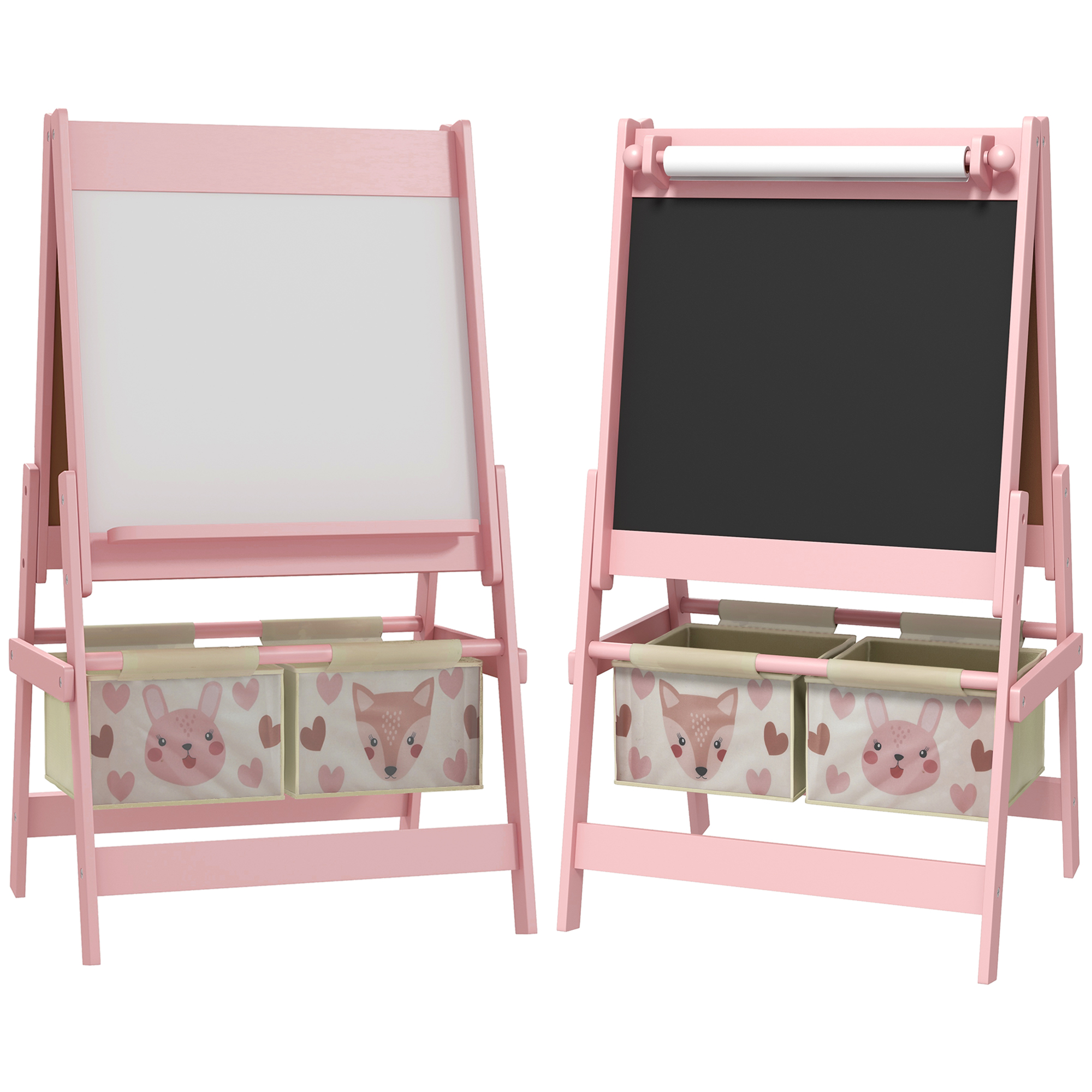 AIYAPLAY Kindertafel, 3 in 1 Kinder Staffelei, Standtafel mit Papierrolle, Aufbewahrungskörbe, Whiteboard, 54 x 46,5 x 93 cm, rosa  Aosom von AIYAPLAY