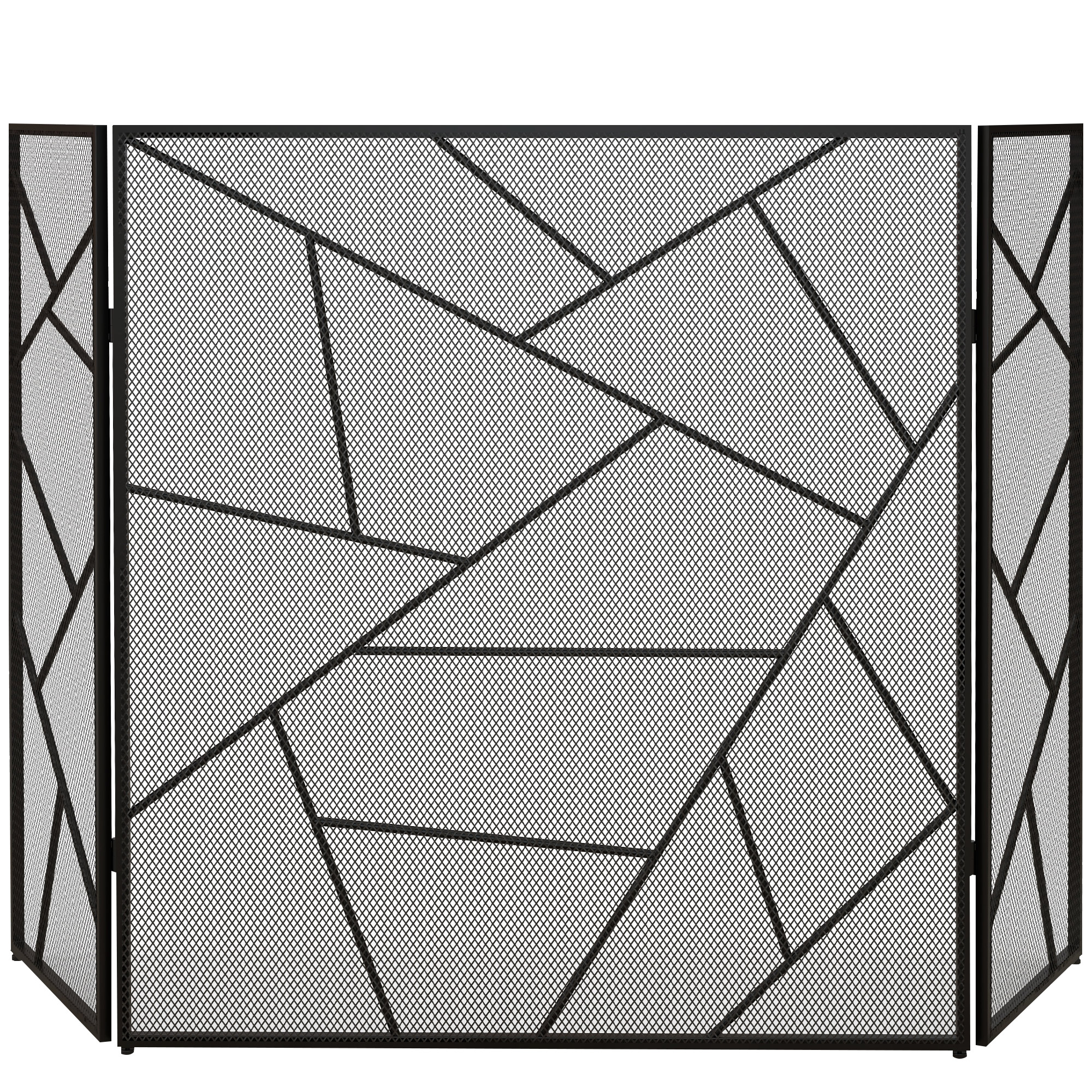 HOMCOM Paravan Pliabil Anti-Scântei pentru Șemineu cu 3 Panouri, 135x1,2x85 cm, Negru | Aosom Romania