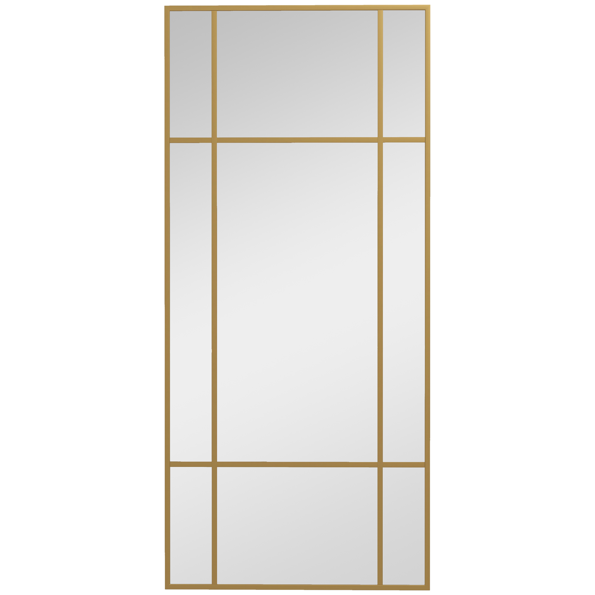 HOMCOM Oglindă de Perete Dreptunghiulară, Oglindă Tip Fereastră cu Cadru Metalic, Oglindă Decorativă Suspendată, 110x2x50 cm, Auriu | Aosom Romania