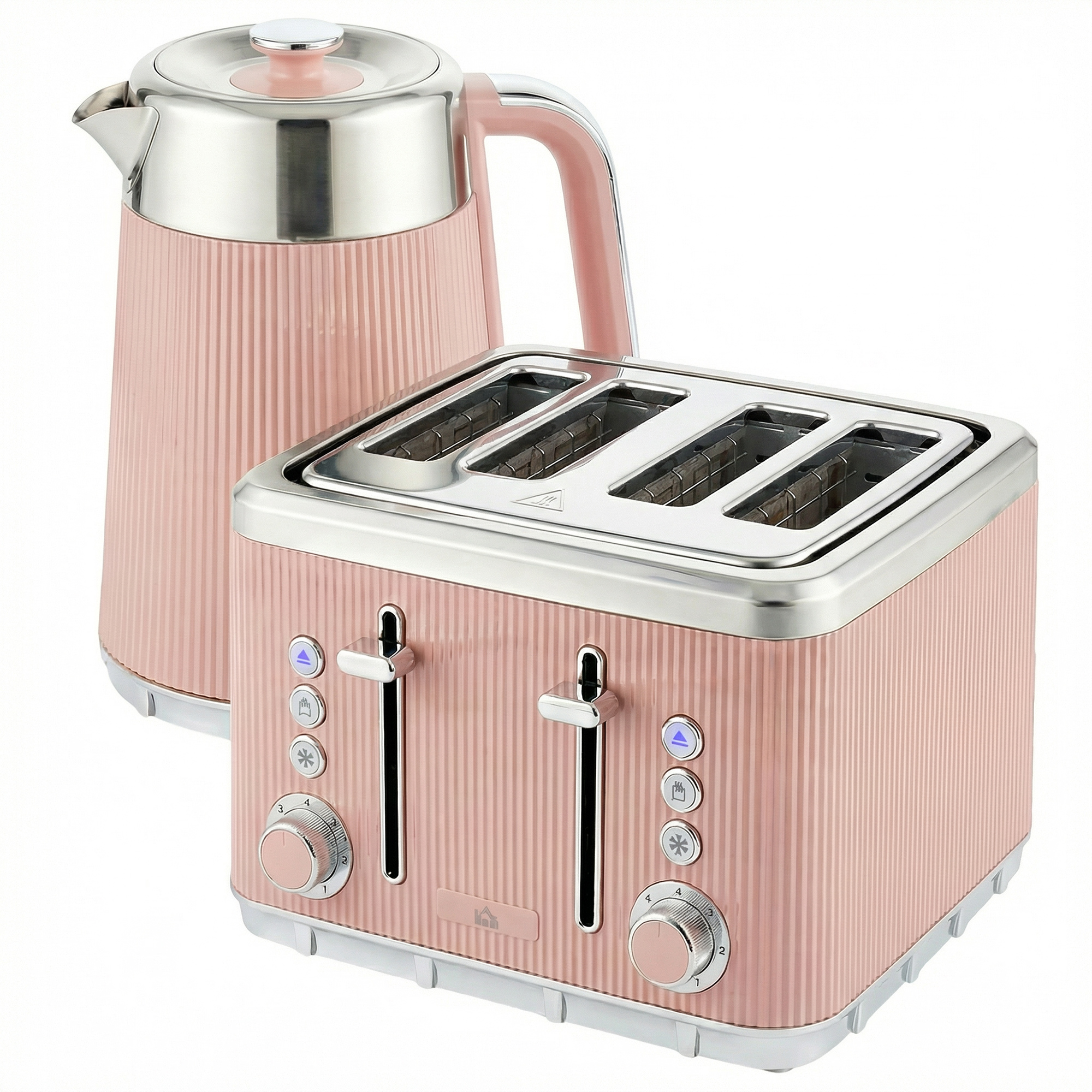 HOMCOM Electric Stainless Steel Kettle and Toaster Set, 3000W 1.7L UK Strix Thermostat Fast Boil Kettle Pink HOMCOM Electric Stainless Steel Kettle and Toaster Set, 3000W 1.7L UK Strix Thermostat Fast Boil Kettle Pink