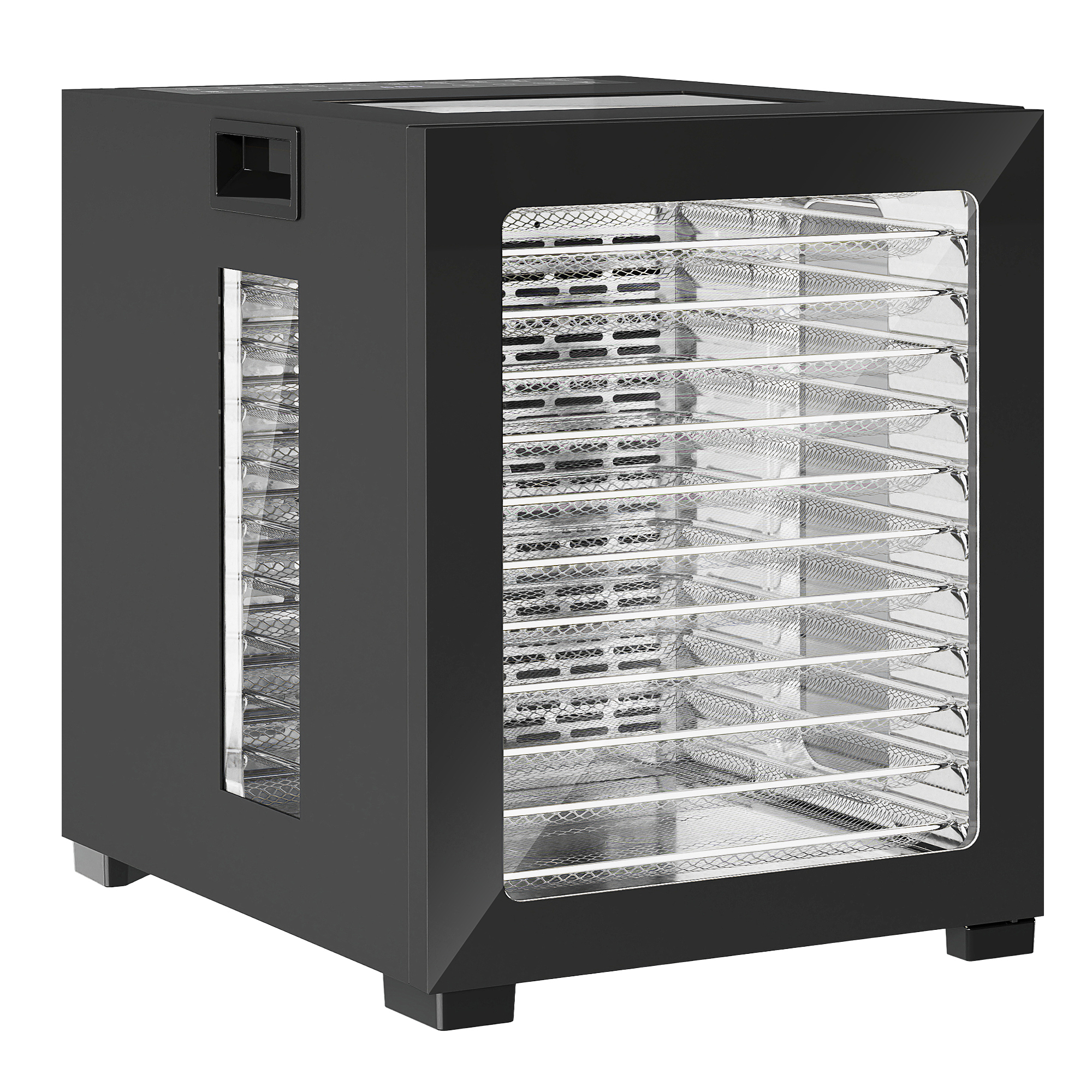 Dörrautomat Dörrgerät, 850 W, 40-70°C Temperaturregler, 48 Std. Timer, 12 Einlegefächer Edelstahl Schwarz