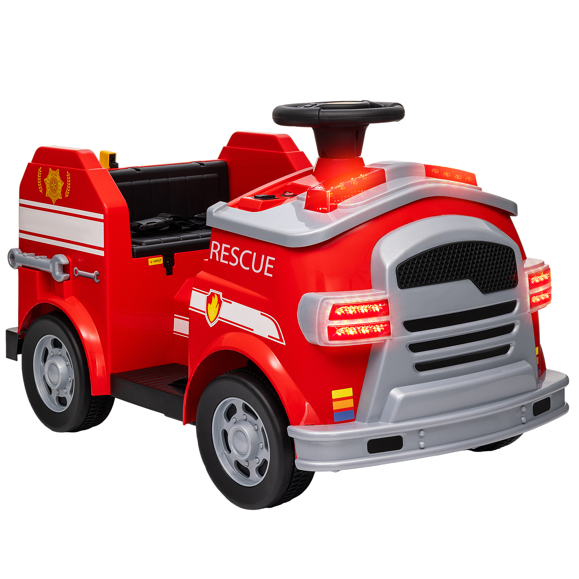 Feuerwehrauto, Elektro-Kinderauto, max. 3 km/h, Sirene, Blaulicht, Werkzeuge, für Kinder 3-5 Jahre