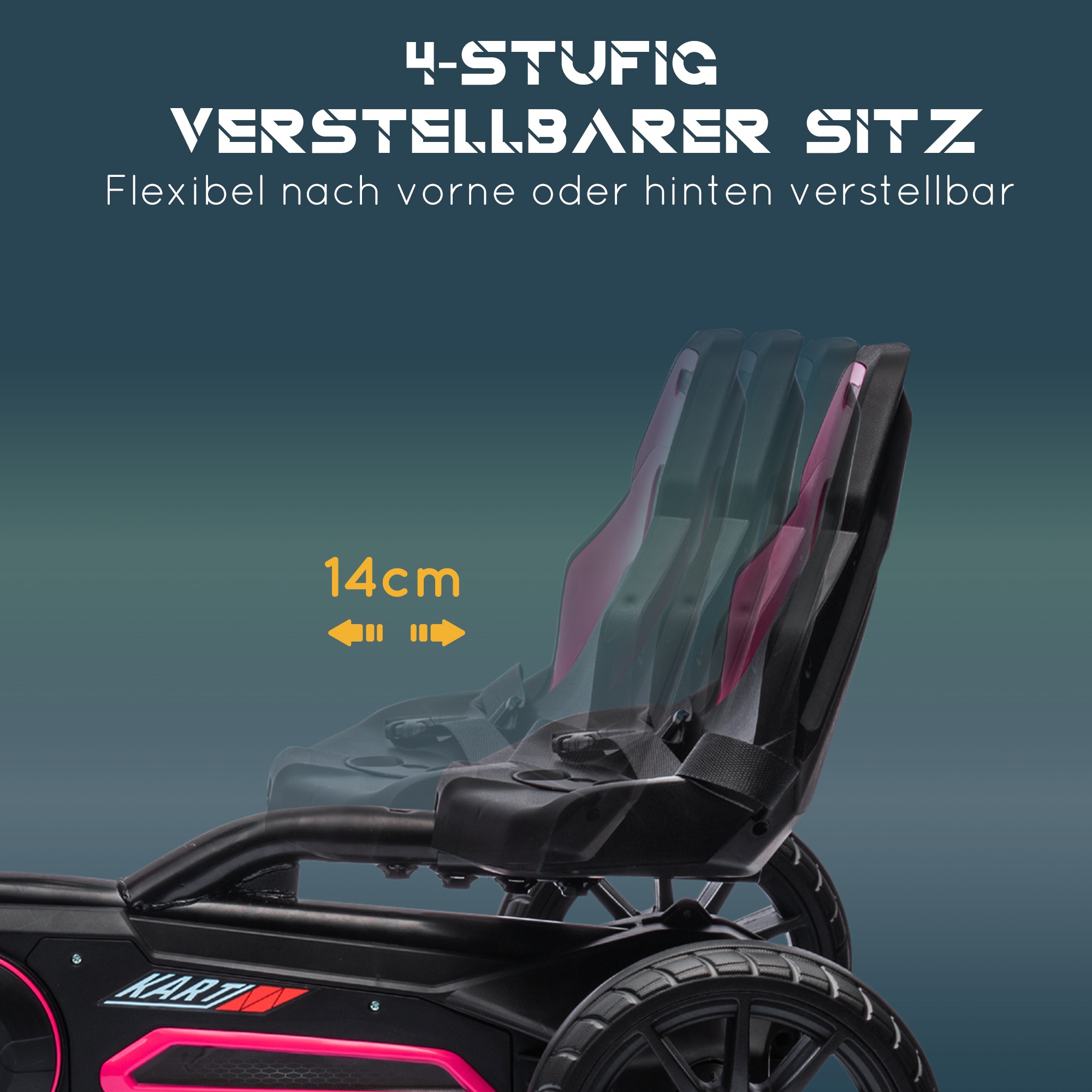 Kart, lastesõiduk reguleeritava istmega, pedaalisõiduk, pedaaliauto käsipiduriga, 3-8 aastat, õue, roosa+must