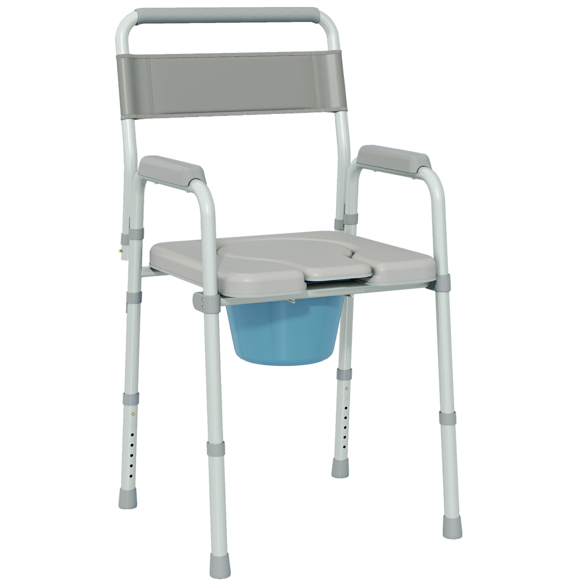 HOMCOM Chaise percée toilette pliable antidérapante hauteur réglable, siège et accoudoirs rembourrés, charge 150 kg, Gris