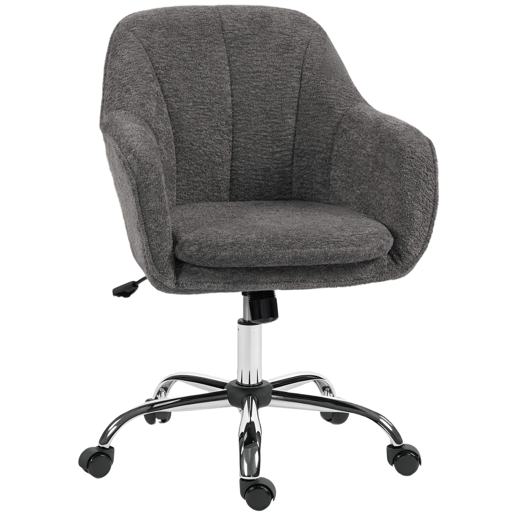 HOMCOM Moderner Schreibtischstuhl mit Schaukel- und Höhenverstellungsfunktion, Fleece-Sitz mit Drehrollen und gepolsterten Armlehnen für das Home Office, Grau Aosom