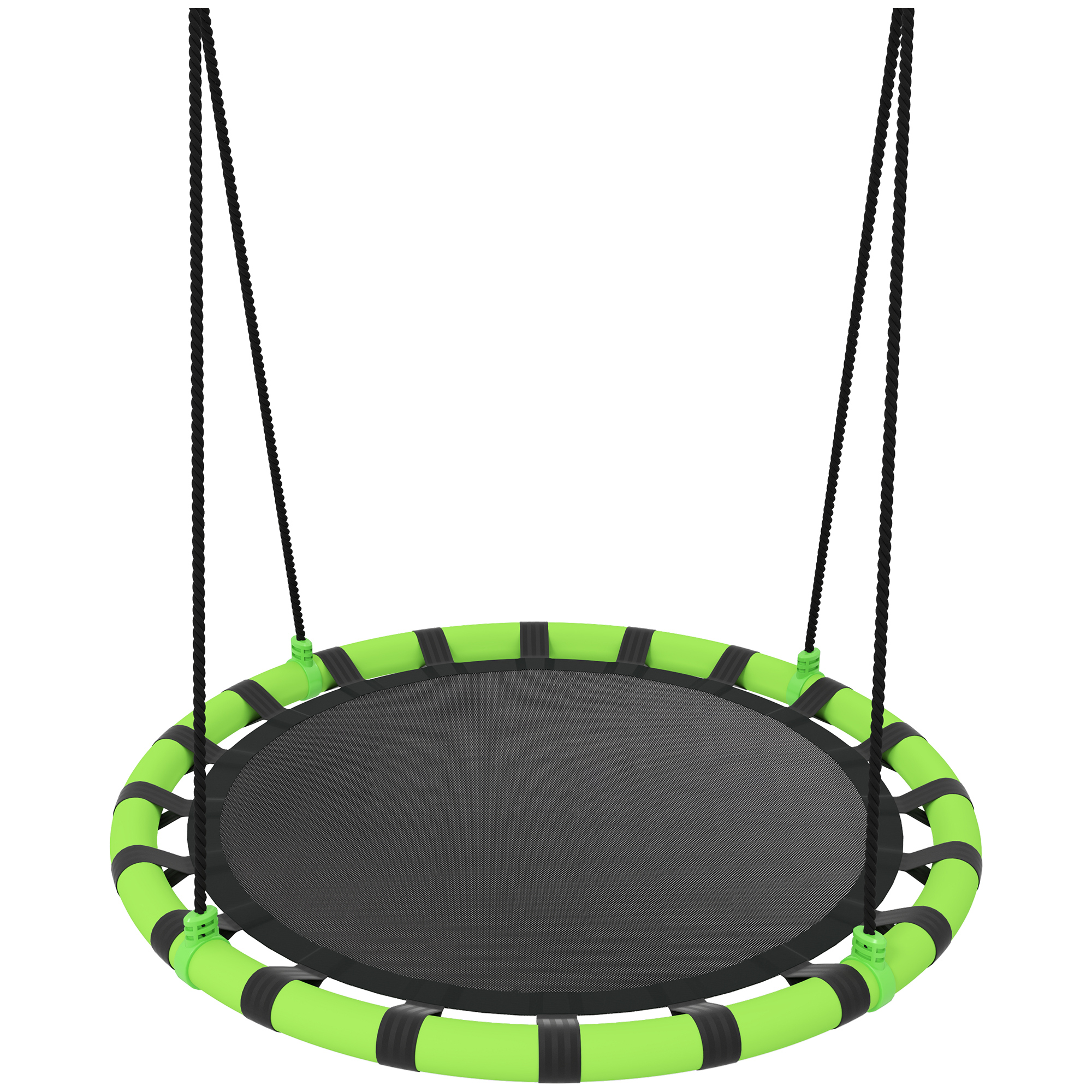 AIYAPLAY Columpio Infantil Redondo de 100 cm para Jardín con Altura Ajustable y Soporte de 150 kg Ø100x180 cm Negro y Verde